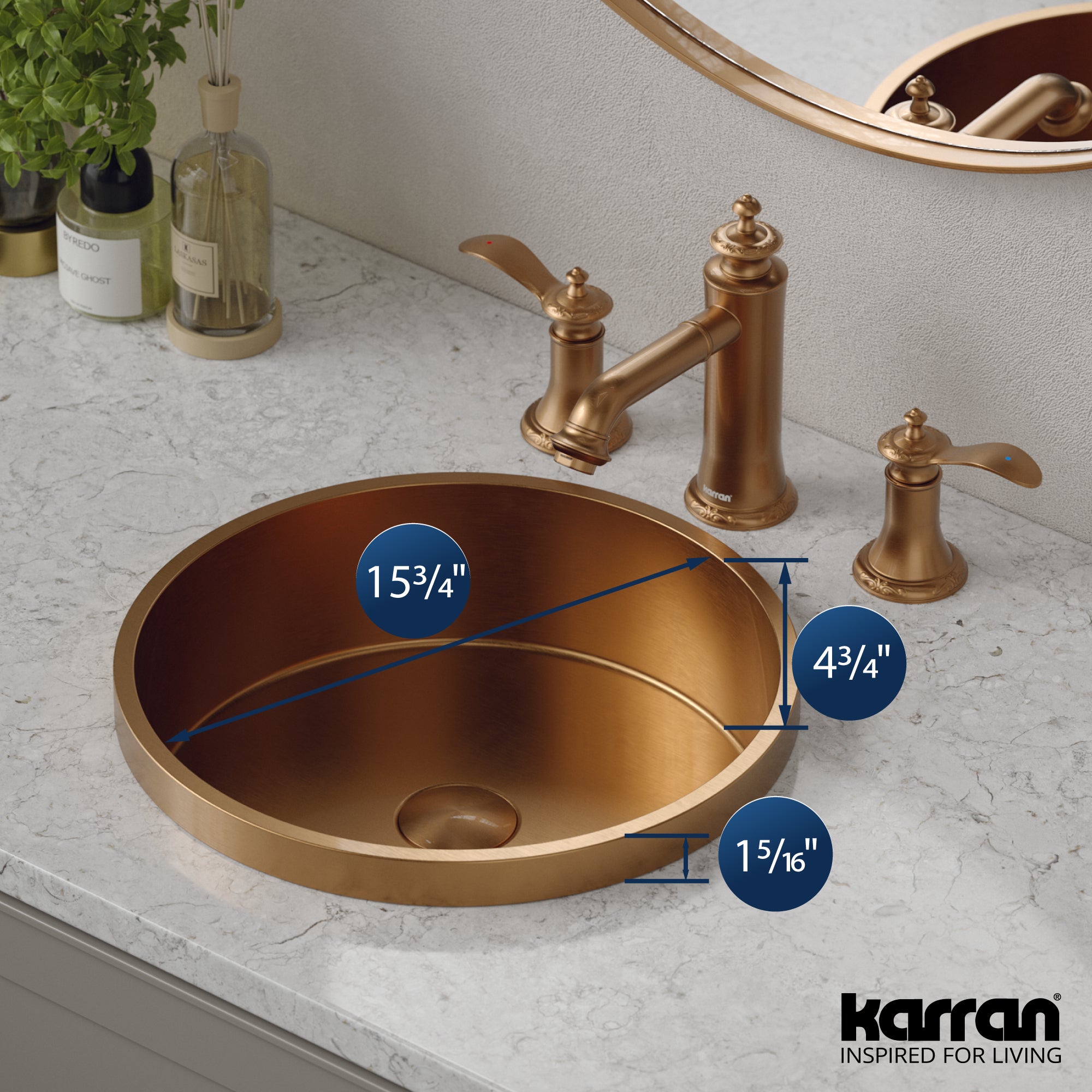 Alternate Image for Karran Cinox 15" x 15" Round Drop In/Topmount Stainless Steel Bathroom Sink, Brushed Copper, 16 Gauge, CCT100BC