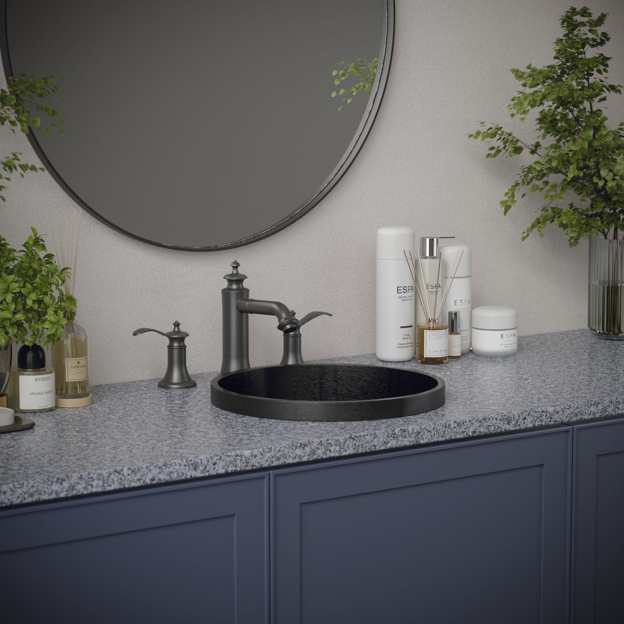 Alternate Image for Karran Cinox 15" x 15" Round Drop In/Topmount Stainless Steel Bathroom Sink, Gunmetal Grey, 16 Gauge, CCT100GG