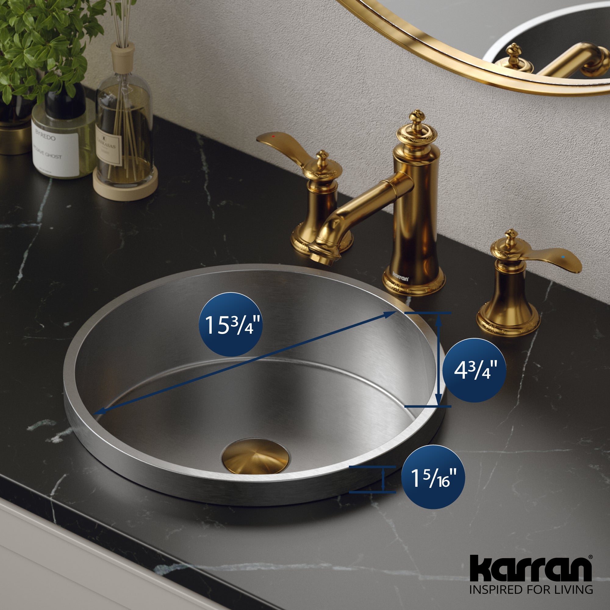 Alternate Image for Karran Cinox 15" x 15" Round Drop In/Topmount Stainless Steel Bathroom Sink, 16 Gauge, CCT100SS