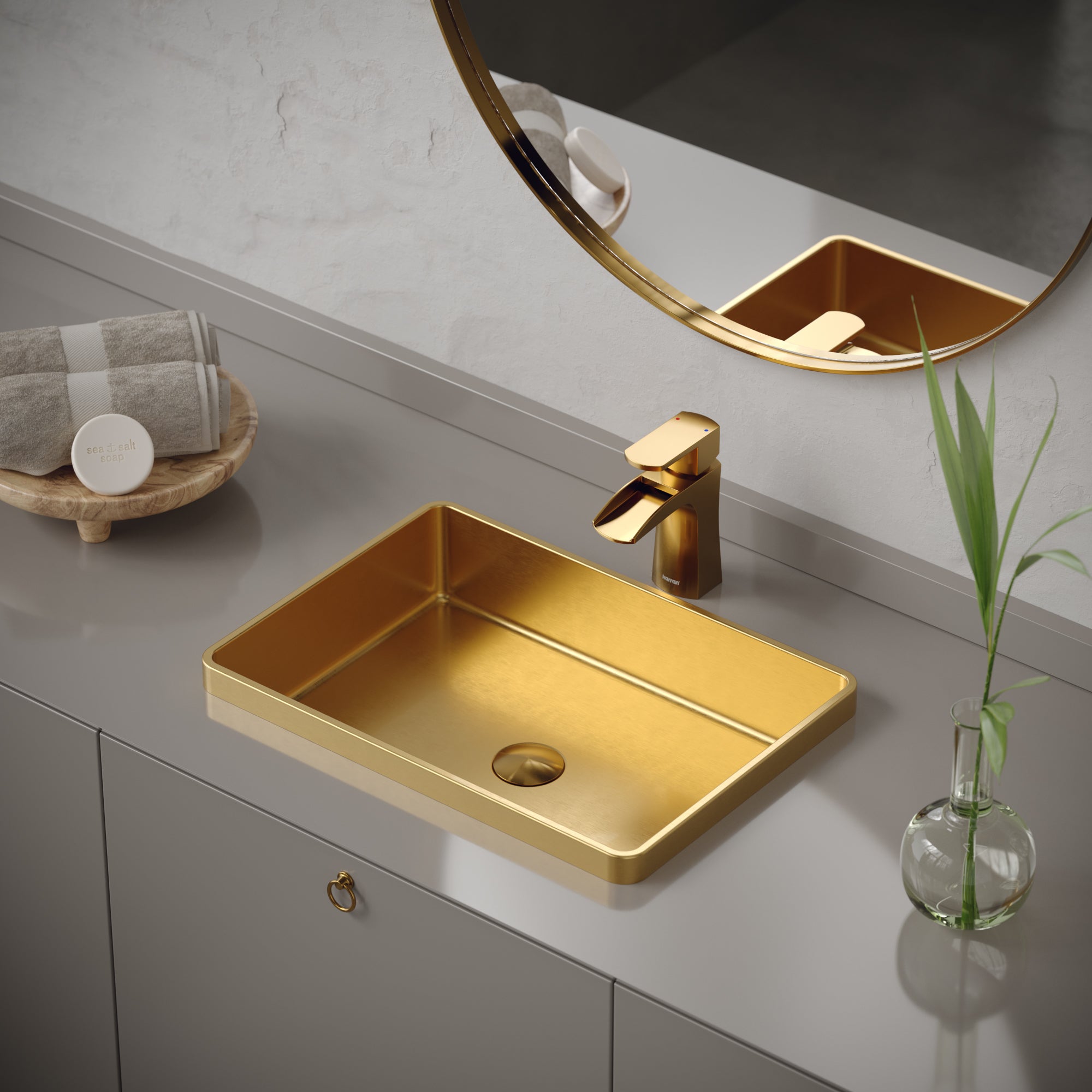 Karran Cinox 14.25" x 20" Rectangular Drop In/Topmount Stainless Steel Bathroom Sink, Gold, 16 Gauge, CCT200G