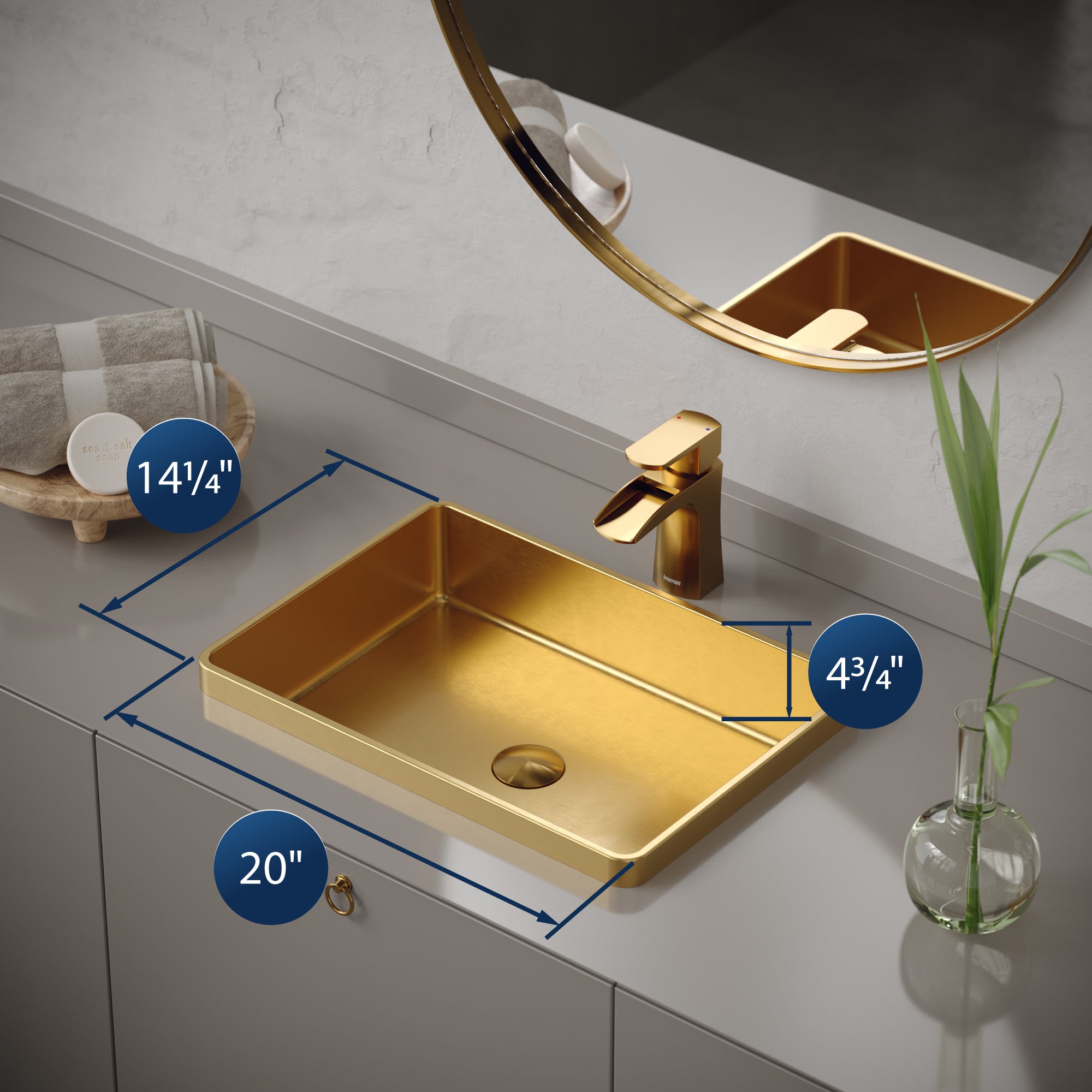 Alternate Image for Karran Cinox 14.25" x 20" Rectangular Drop In/Topmount Stainless Steel Bathroom Sink, Gold, 16 Gauge, CCT200G