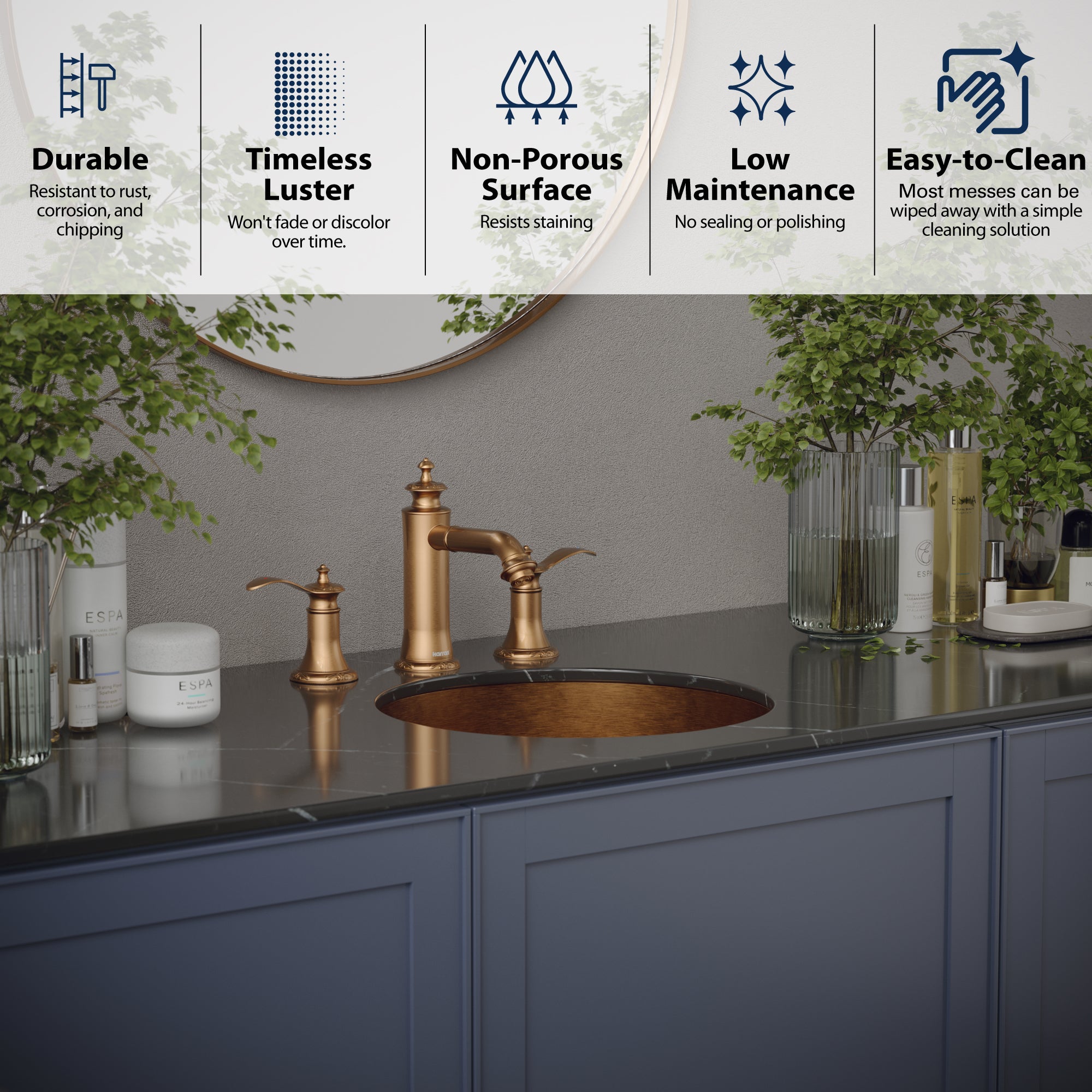 Alternate Image for Karran Cinox 15.75" x 15.75" Round Undermount Stainless Steel Bathroom Sink, Brushed Copper, 16 Gauge, CCU100BC