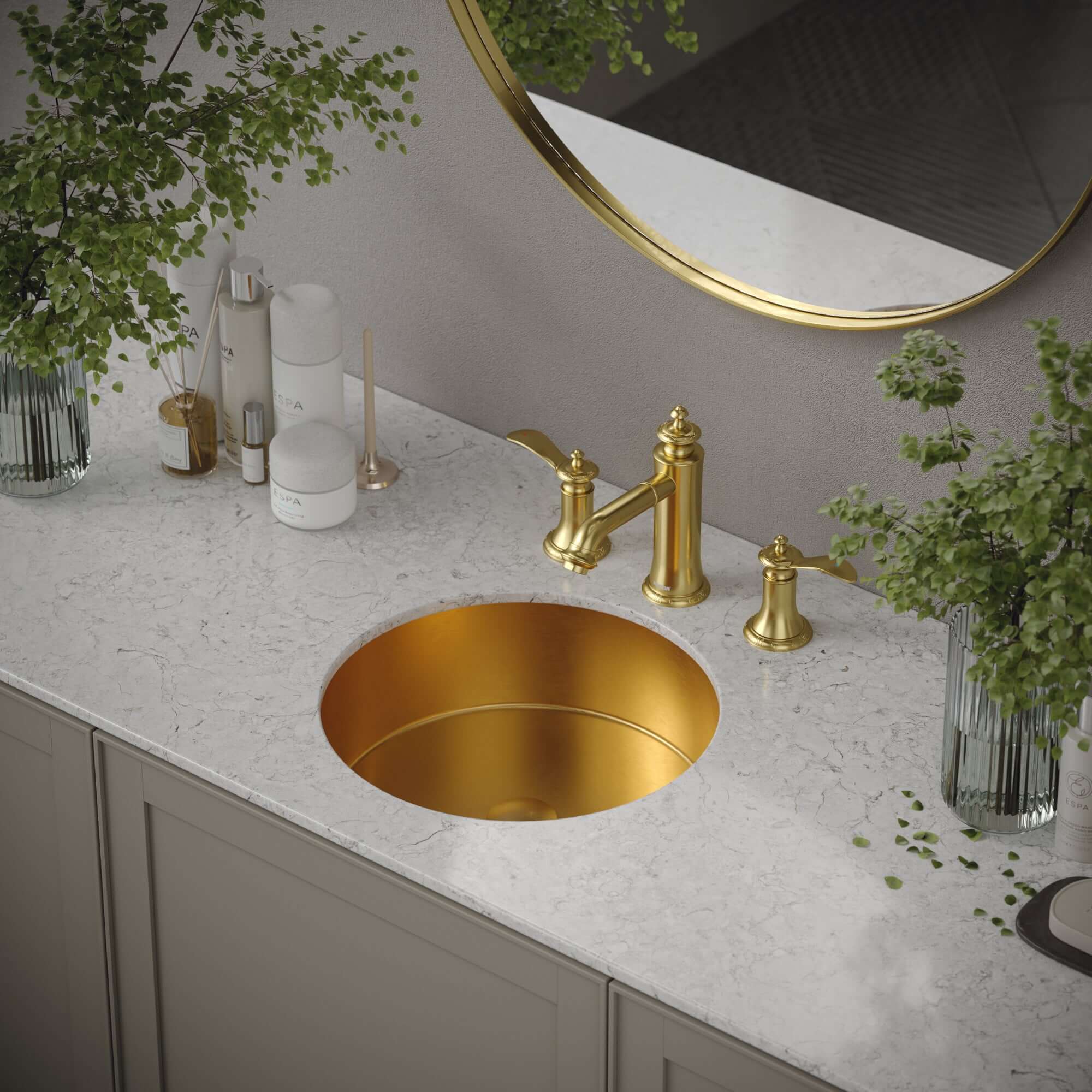 Alternate Image for Karran Cinox 15.75" x 15.75" Round Undermount Stainless Steel Bathroom Sink, Gold, 16 Gauge, CCU100G
