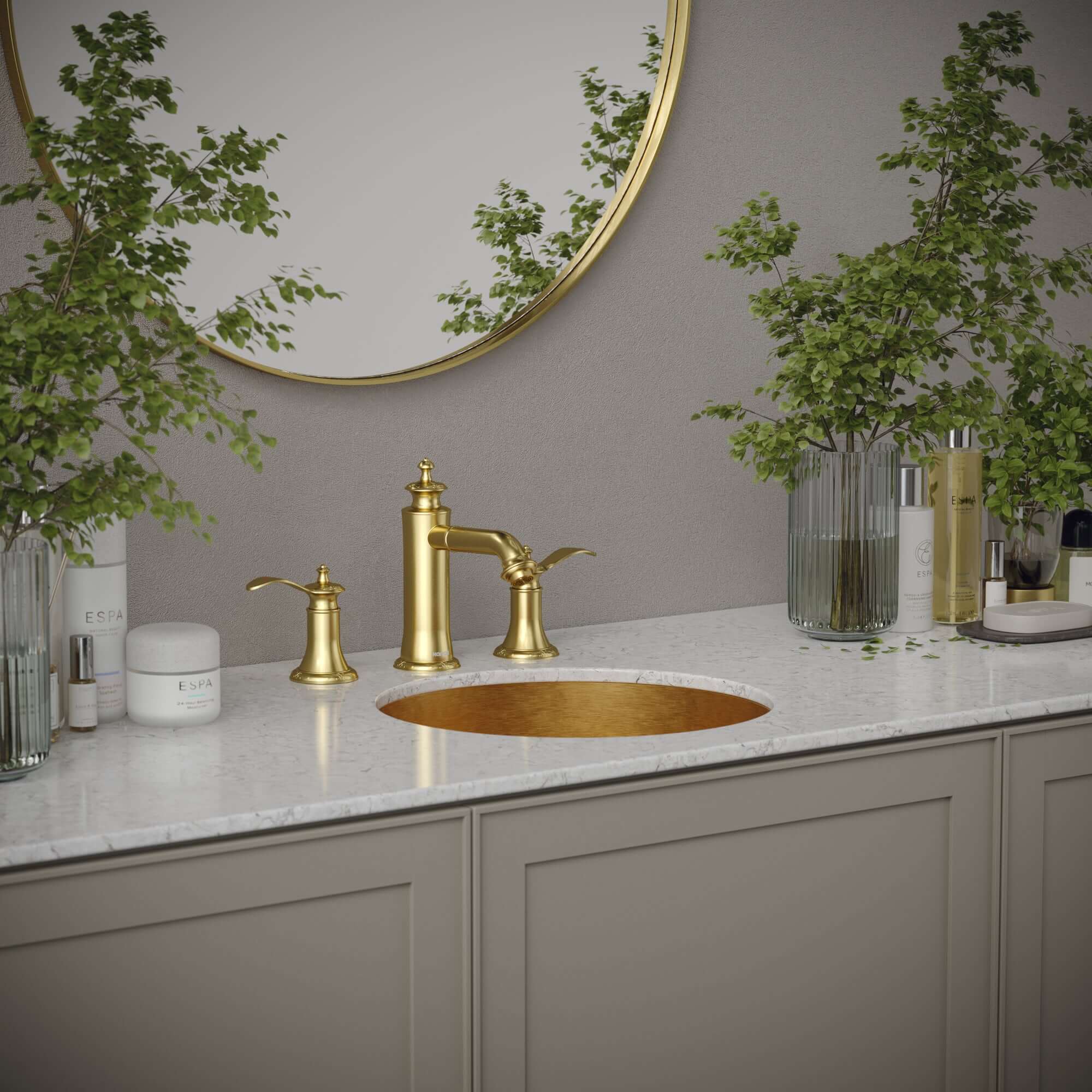 Alternate Image for Karran Cinox 15.75" x 15.75" Round Undermount Stainless Steel Bathroom Sink, Gold, 16 Gauge, CCU100G