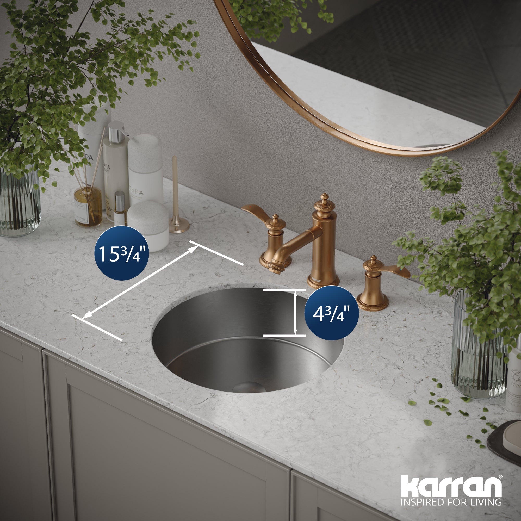 Alternate Image for Karran Cinox 15.75" x 15.75" Round Undermount Stainless Steel Bathroom Sink, 16 Gauge, CCU100SS