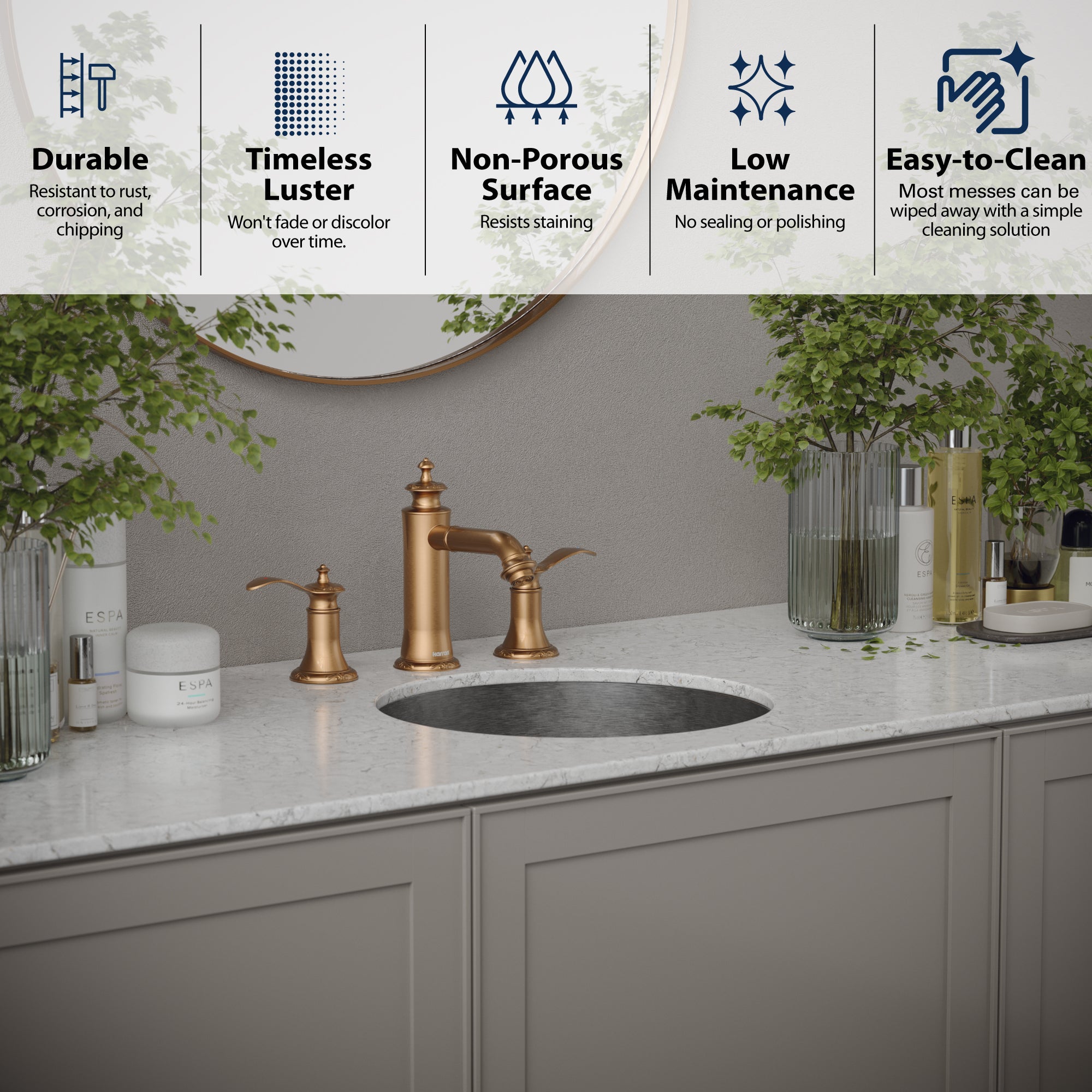 Alternate Image for Karran Cinox 15.75" x 15.75" Round Undermount Stainless Steel Bathroom Sink, 16 Gauge, CCU100SS