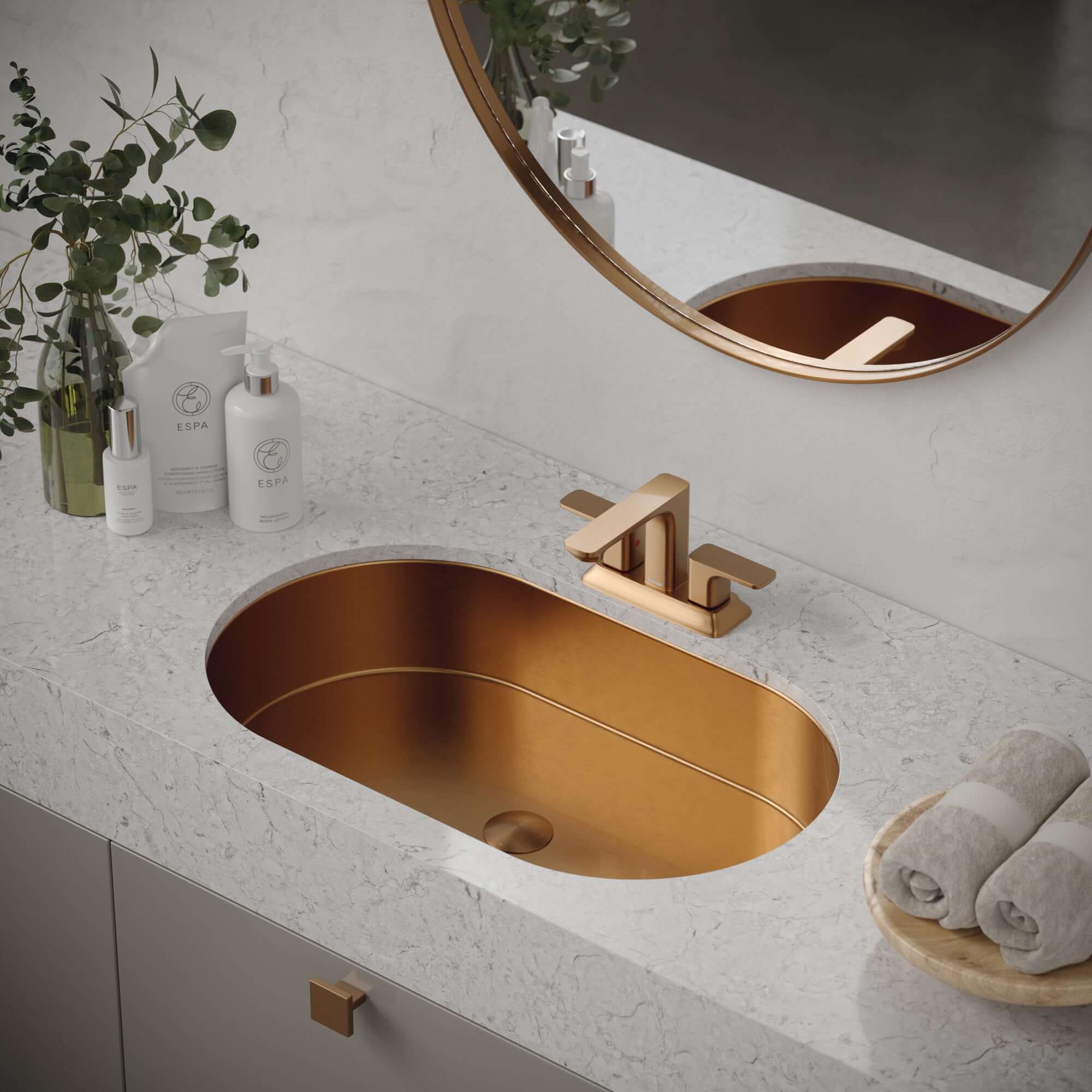 Alternate Image for Karran Cinox 17" x 27.5" Oval Undermount Stainless Steel Bathroom Sink, Brushed Copper, 16 Gauge, CCU200BC