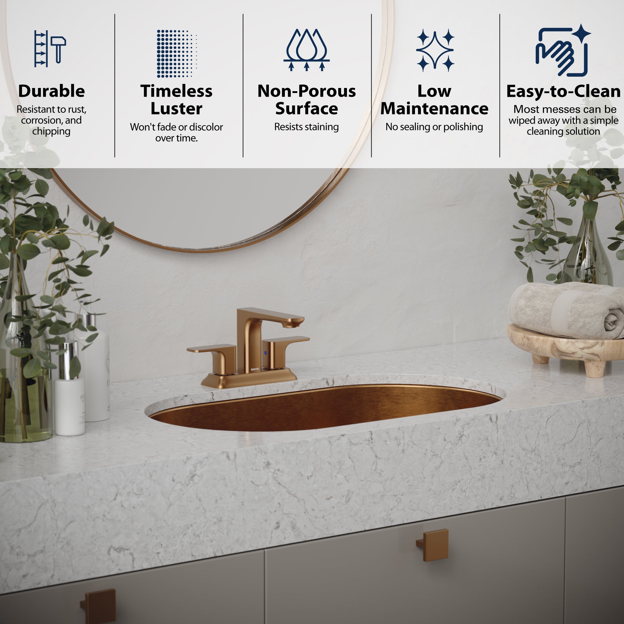 Alternate Image for Karran Cinox 17" x 27.5" Oval Undermount Stainless Steel Bathroom Sink, Brushed Copper, 16 Gauge, CCU200BC