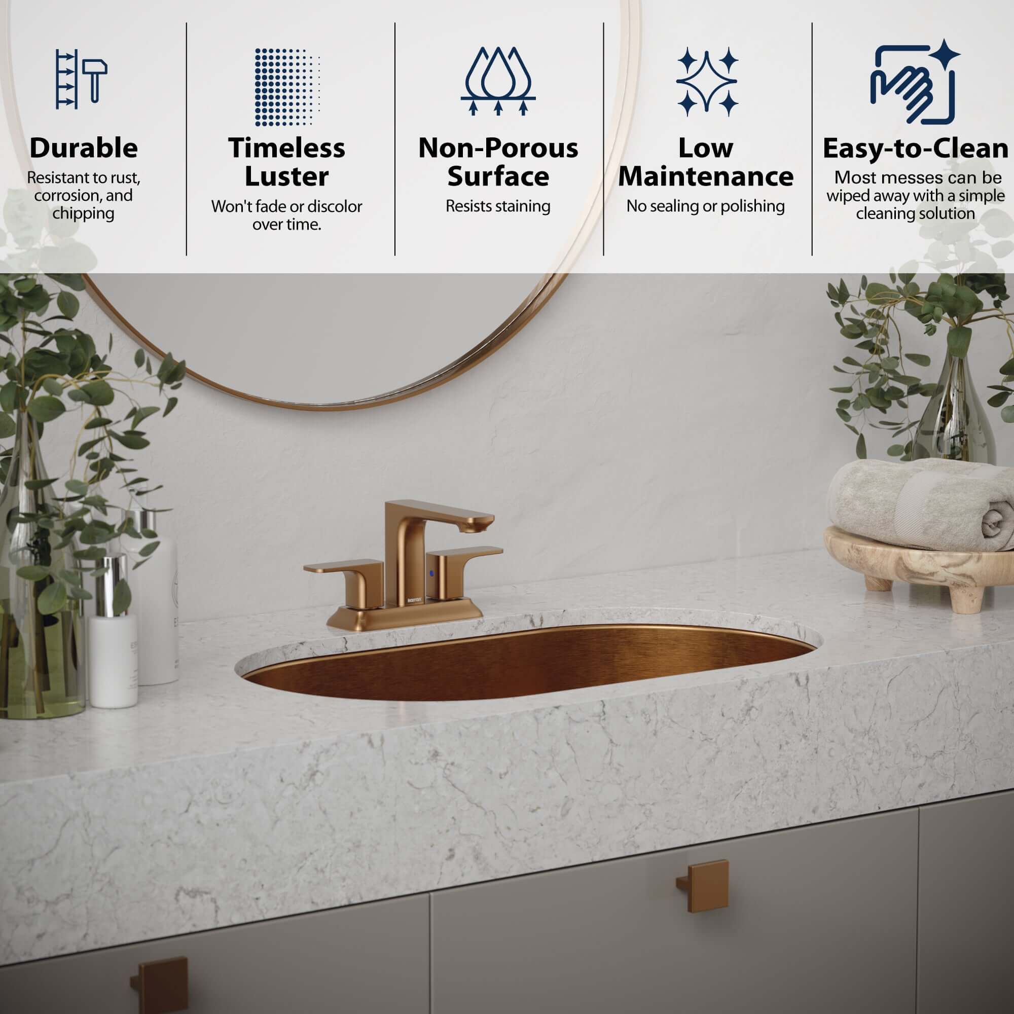 Alternate Image for Karran Cinox 17" x 27.5" Oval Undermount Stainless Steel Bathroom Sink, Brushed Copper, 16 Gauge, CCU200BC