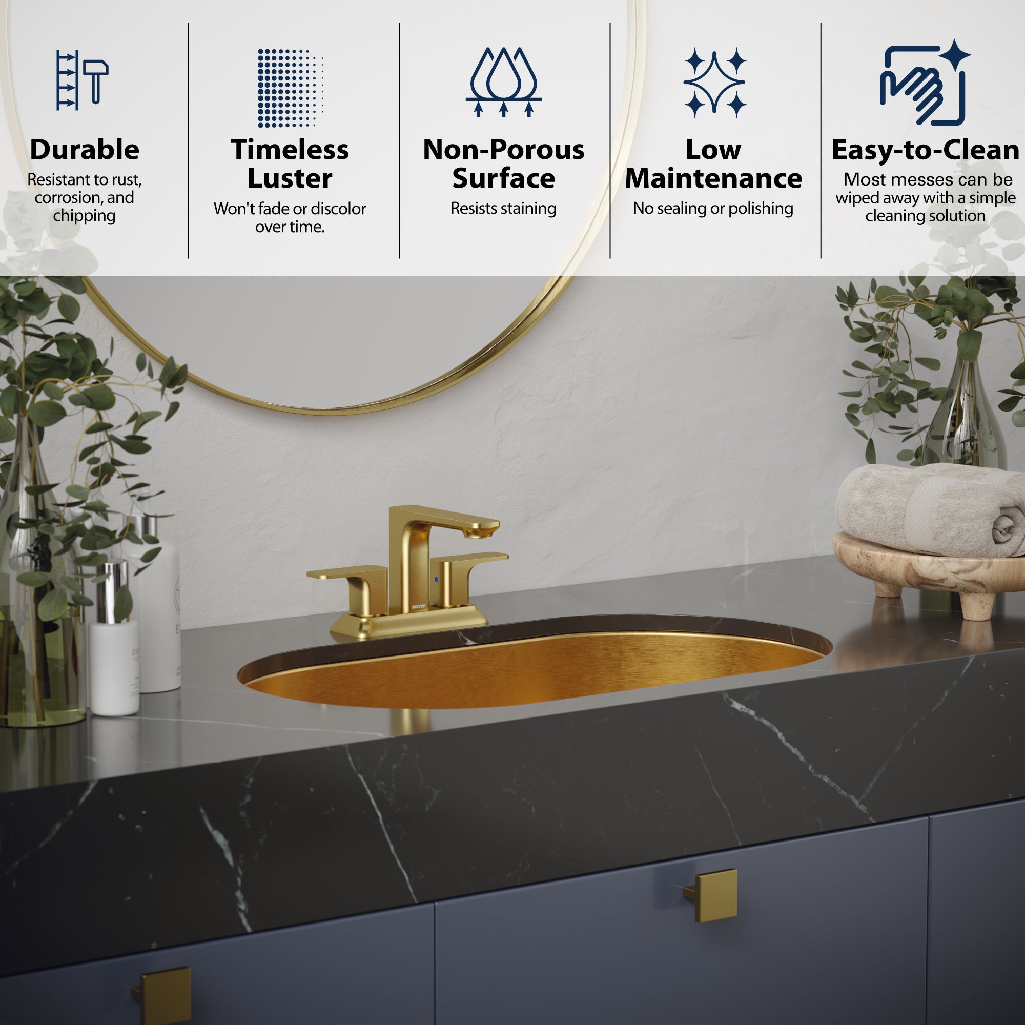 Alternate Image for Karran Cinox 17" x 27.5" Oval Undermount Stainless Steel Bathroom Sink, Gold, 16 Gauge, CCU200G