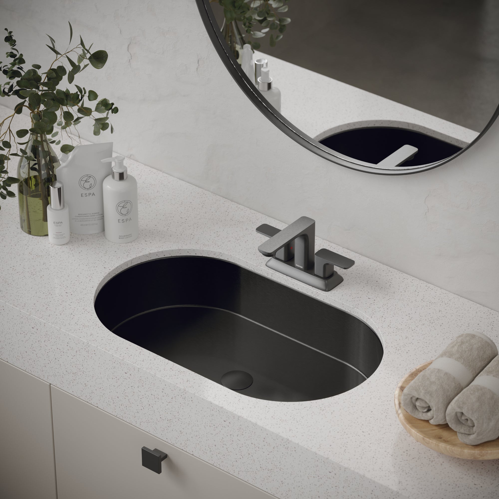 Alternate Image for Karran Cinox 17" x 27.5" Oval Undermount Stainless Steel Bathroom Sink, Gunmetal Grey, 16 Gauge, CCU200GG