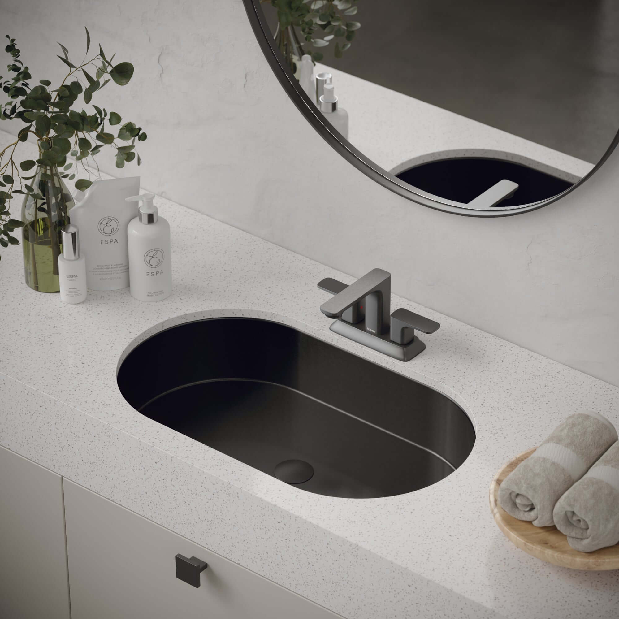 Alternate Image for Karran Cinox 17" x 27.5" Oval Undermount Stainless Steel Bathroom Sink, Gunmetal Grey, 16 Gauge, CCU200GG