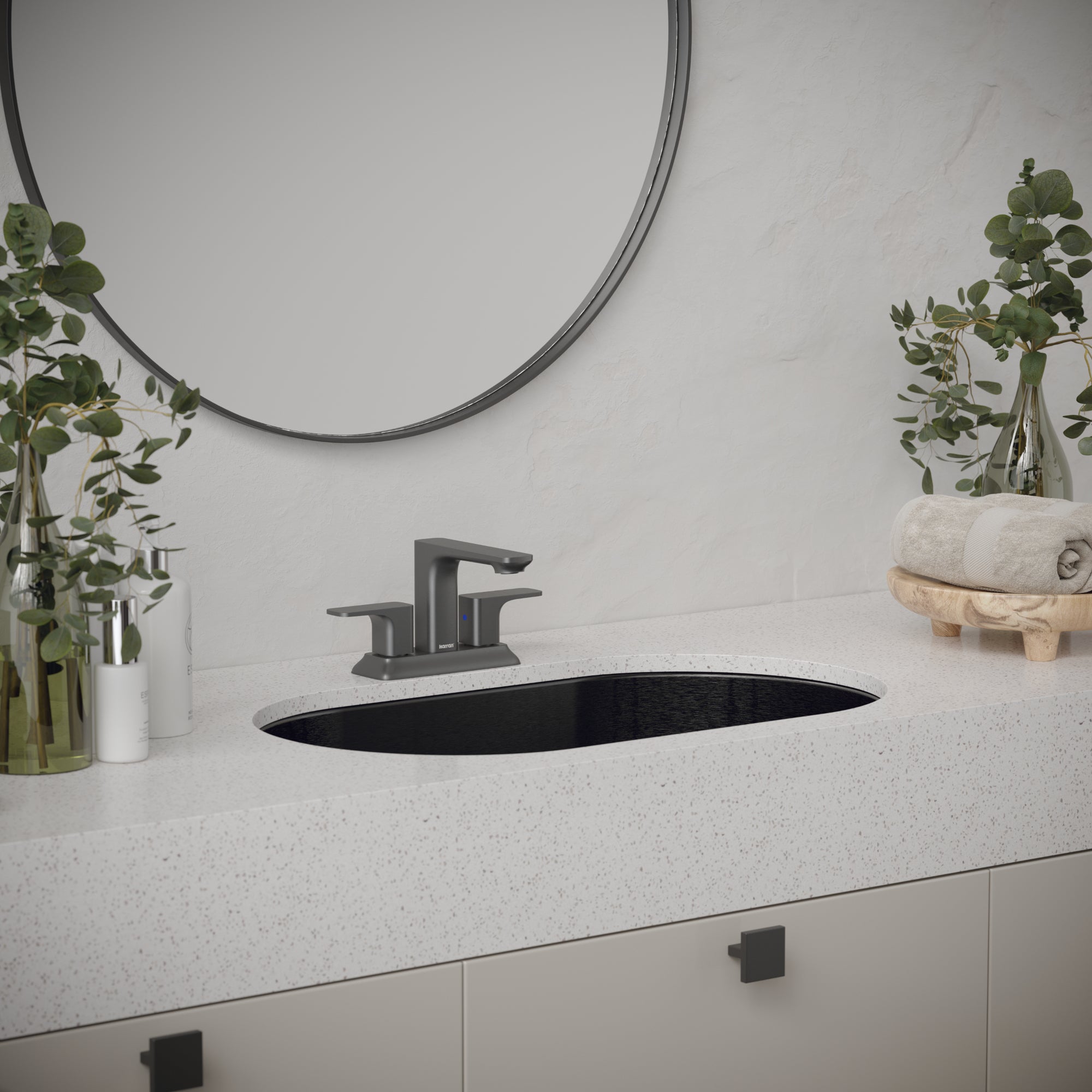 Alternate Image for Karran Cinox 17" x 27.5" Oval Undermount Stainless Steel Bathroom Sink, Gunmetal Grey, 16 Gauge, CCU200GG