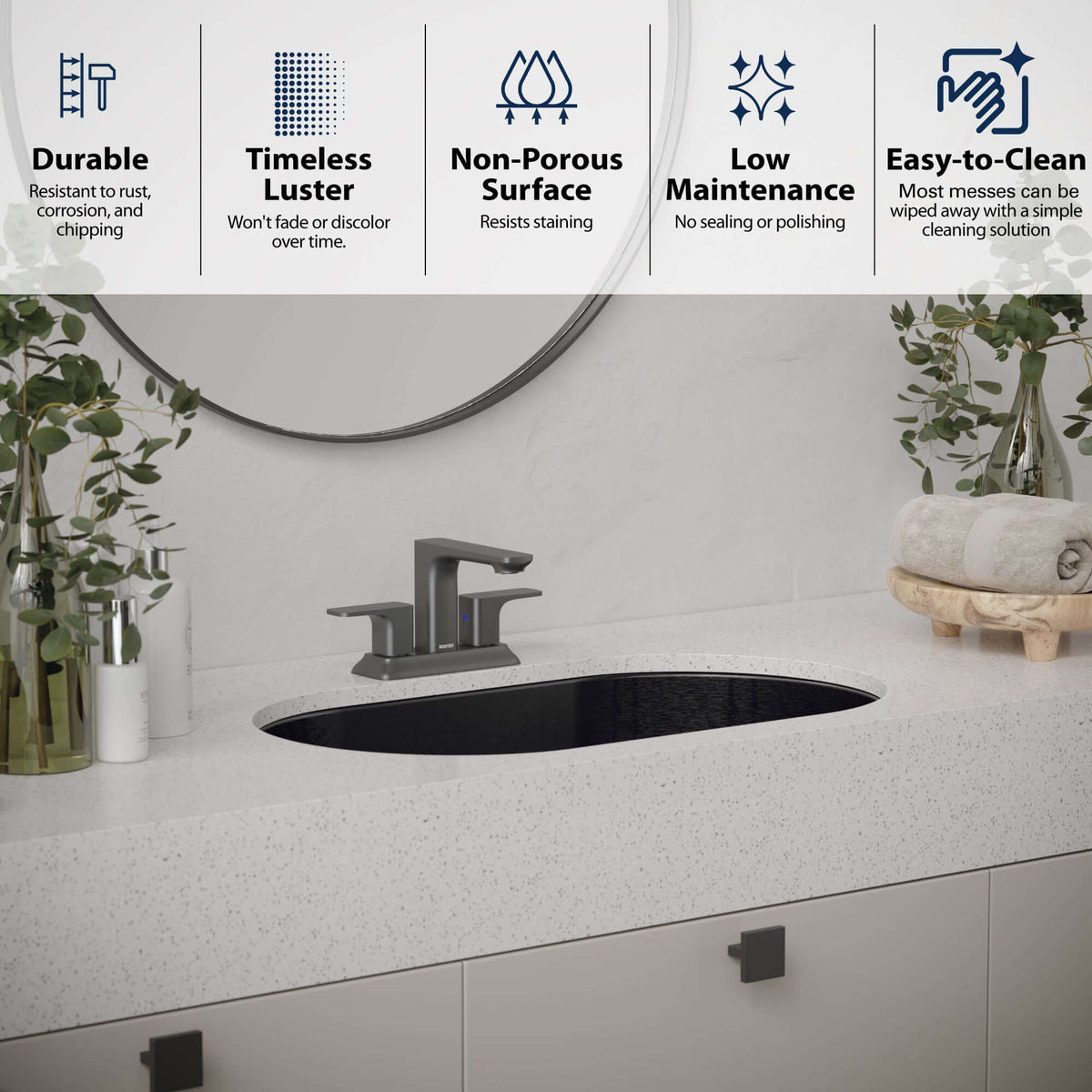 Alternate Image for Karran Cinox 17" x 27.5" Oval Undermount Stainless Steel Bathroom Sink, Gunmetal Grey, 16 Gauge, CCU200GG