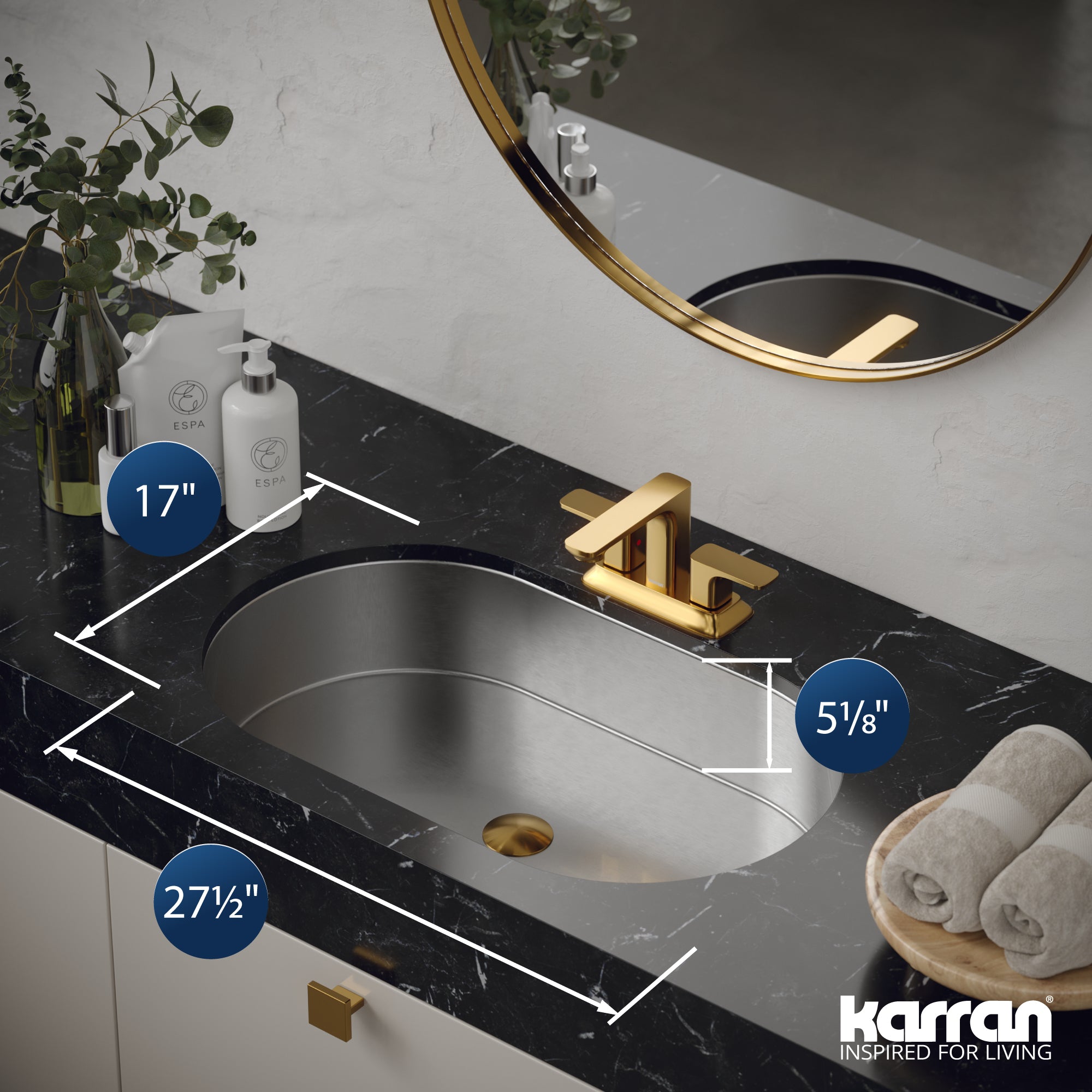 Alternate Image for Karran Cinox 17" x 27.5" Oval Undermount Stainless Steel Bathroom Sink, 16 Gauge, CCU200SS