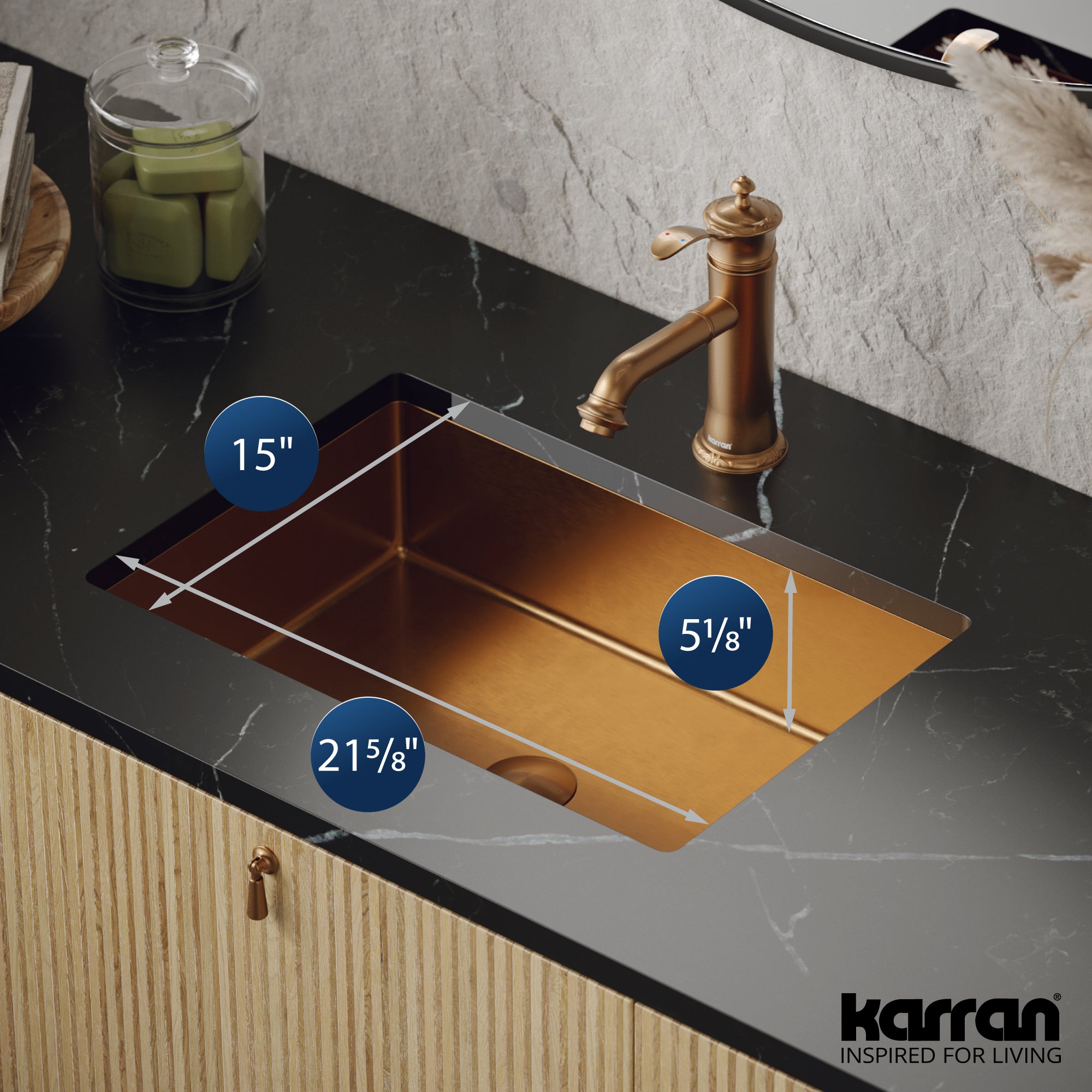 Alternate Image for Karran Cinox 15" x 21.625" Rectangular Undermount Stainless Steel Bathroom Sink, Brushed Copper, 16 Gauge, CCU300BC