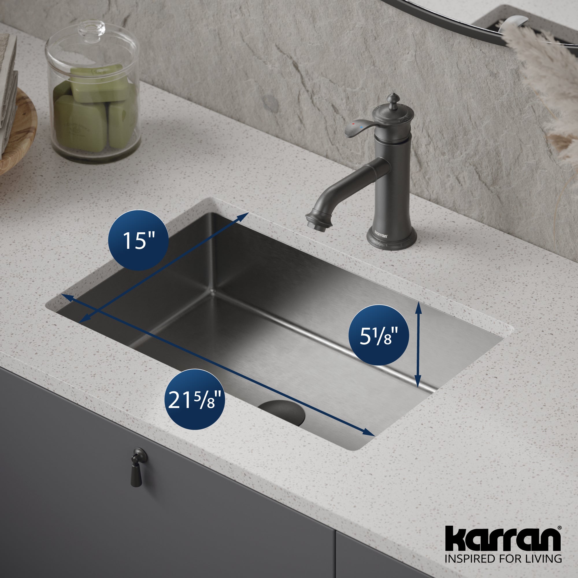 Alternate Image for Karran Cinox 15" x 21.625" Rectangular Undermount Stainless Steel Bathroom Sink, 16 Gauge, CCU300SS