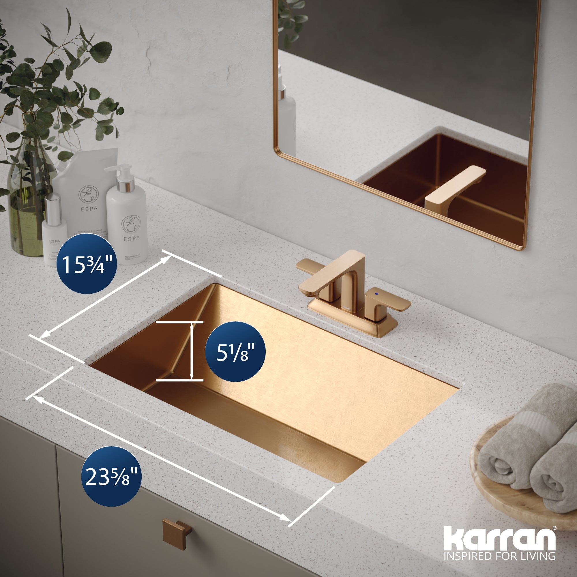 Alternate Image for Karran Cinox 15.75" x 23.625" Rectangular Undermount Stainless Steel Bathroom Sink, Brushed Copper, 16 Gauge, CCU400BC