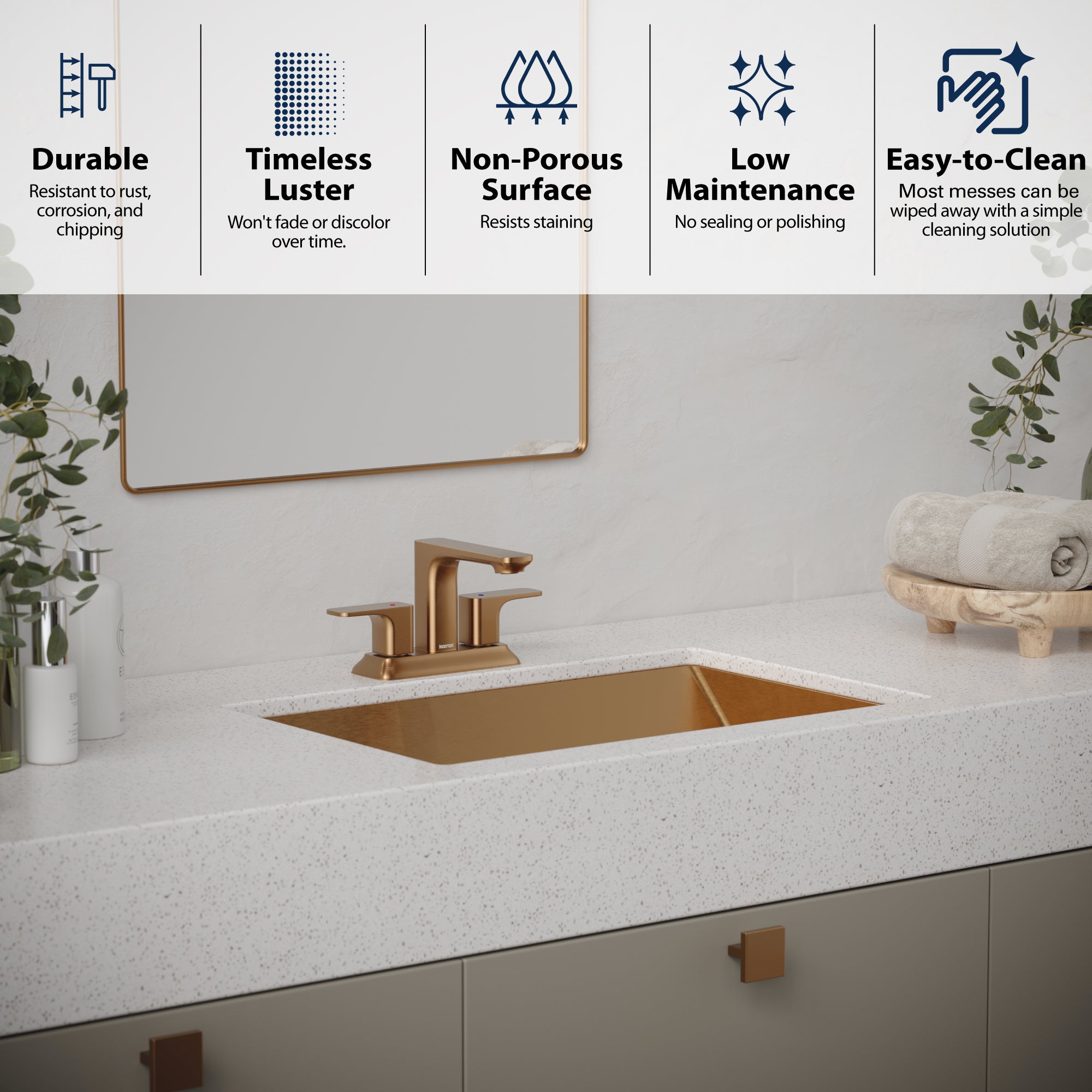 Alternate Image for Karran Cinox 15.75" x 23.625" Rectangular Undermount Stainless Steel Bathroom Sink, Brushed Copper, 16 Gauge, CCU400BC