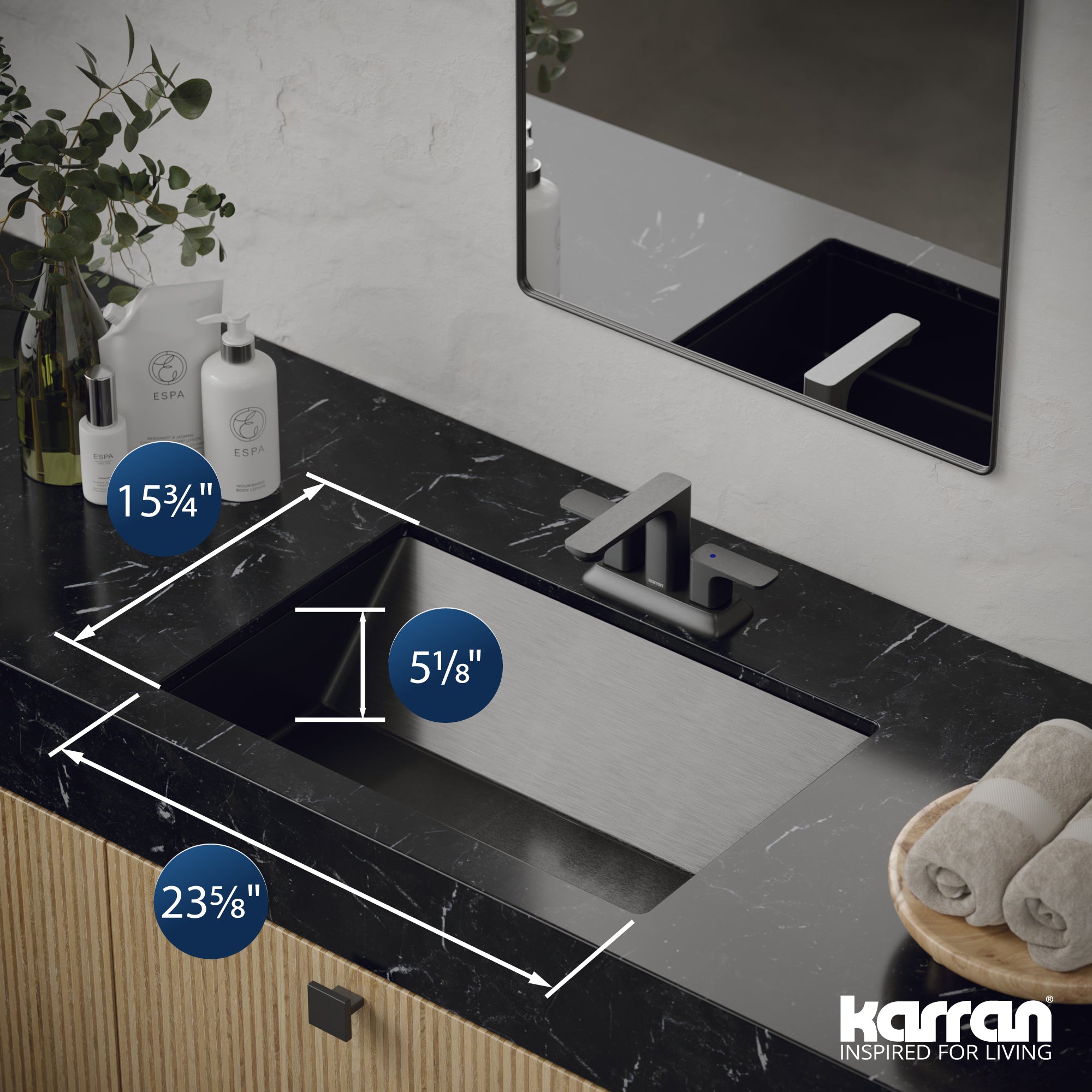 Alternate Image for Karran Cinox 15.75" x 23.625" Rectangular Undermount Stainless Steel Bathroom Sink, Gunmetal Grey, 16 Gauge, CCU400GG