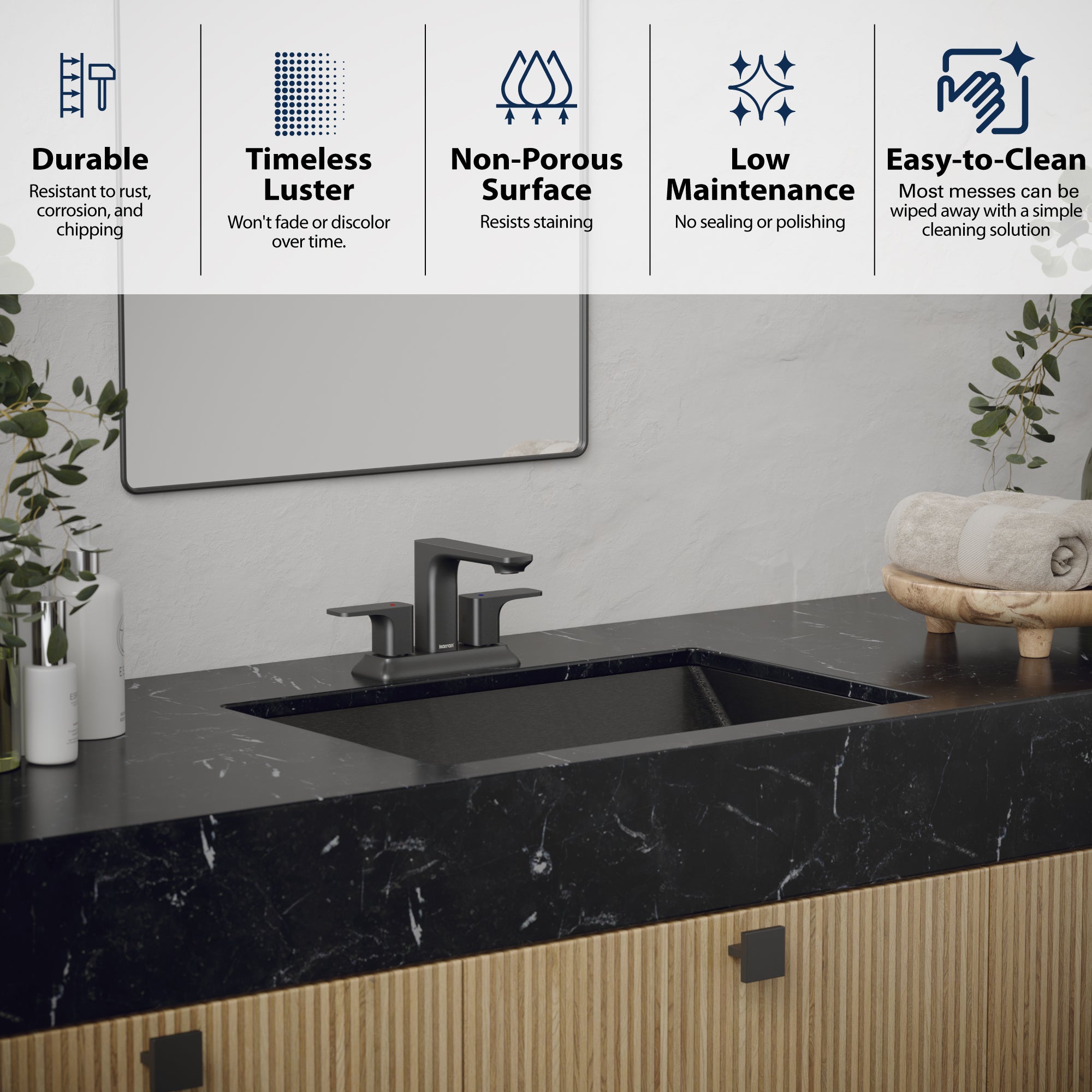 Alternate Image for Karran Cinox 15.75" x 23.625" Rectangular Undermount Stainless Steel Bathroom Sink, Gunmetal Grey, 16 Gauge, CCU400GG