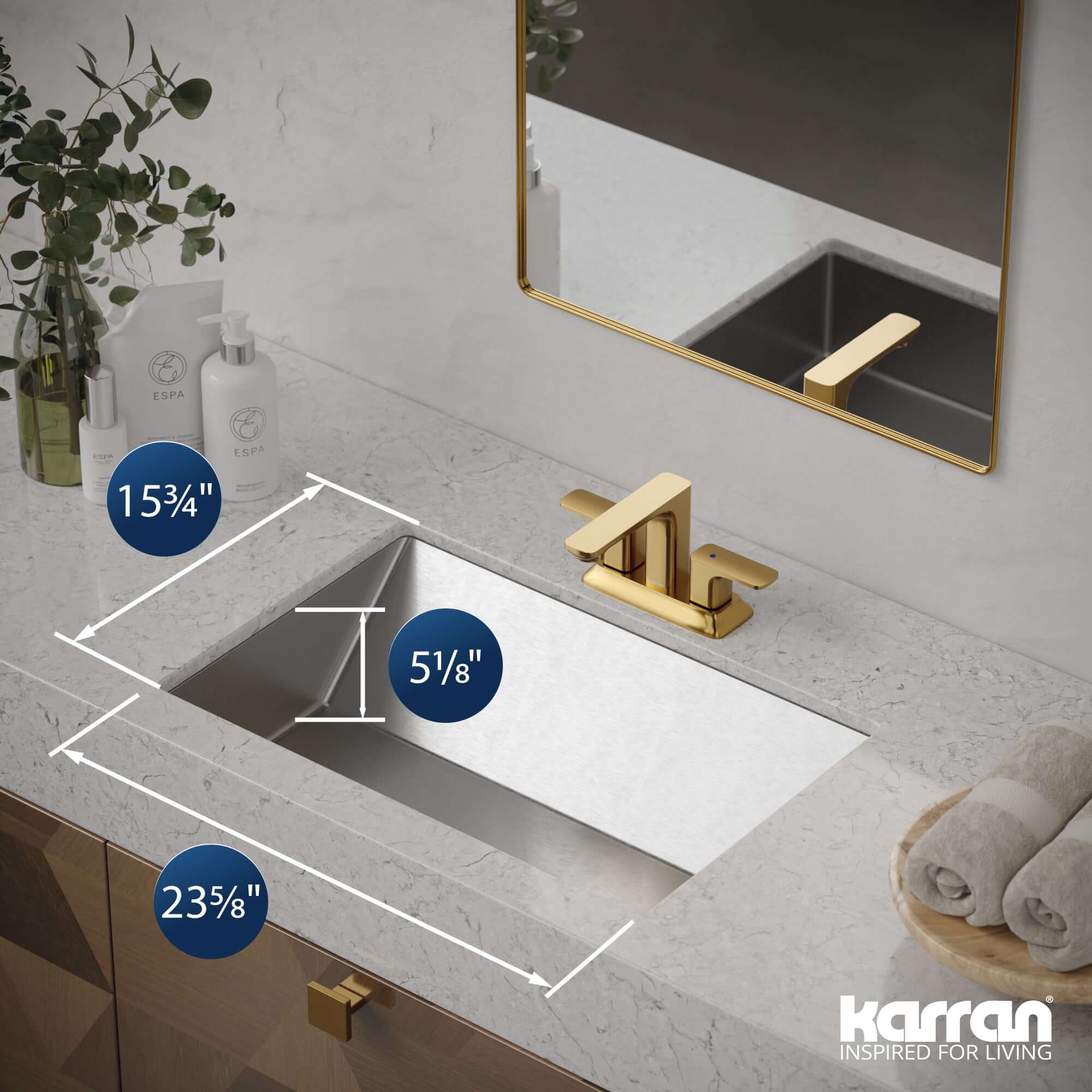 Alternate Image for Karran Cinox 15.75" x 23.625" Rectangular Undermount Stainless Steel Bathroom Sink, 16 Gauge, CCU400SS