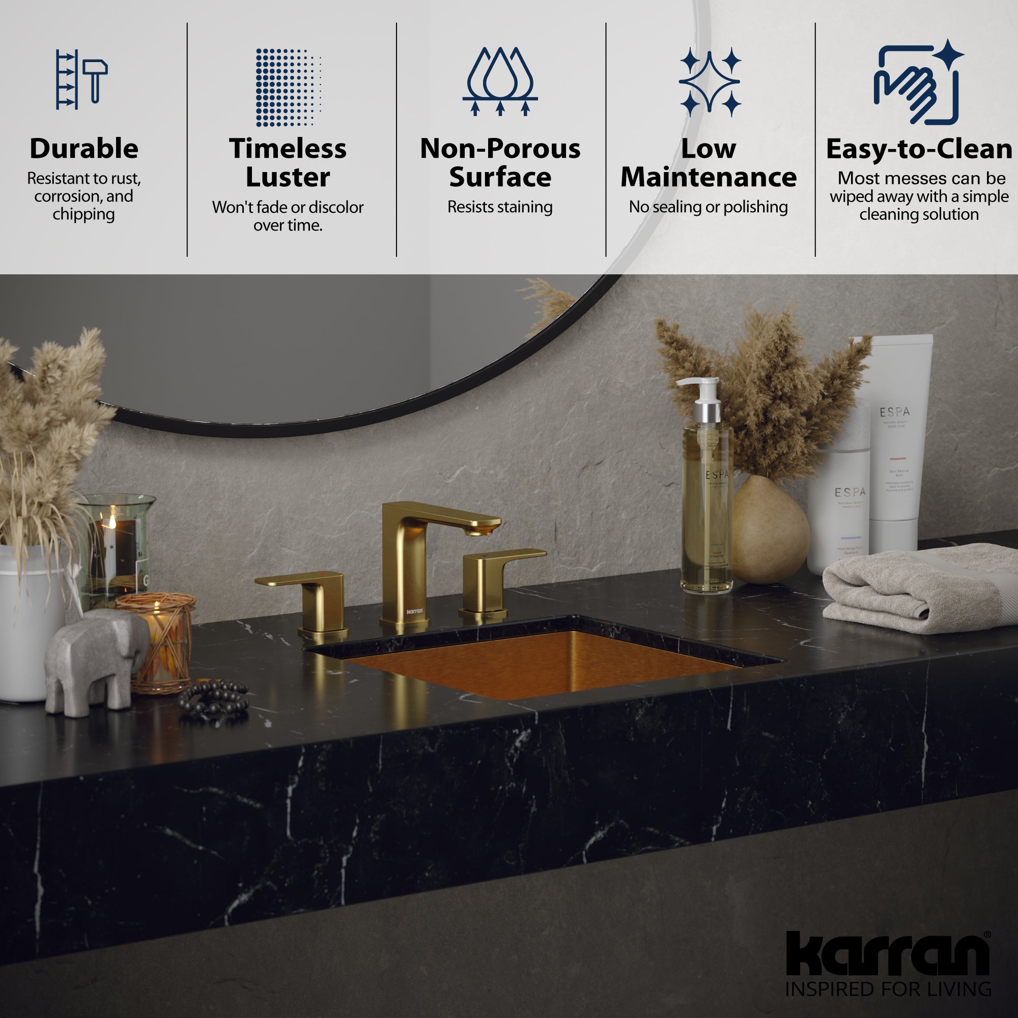 Alternate Image for Karran Cinox 15.75" x 15.75" Square Undermount Stainless Steel Bathroom Sink, Gold, 16 Gauge, CCU500G