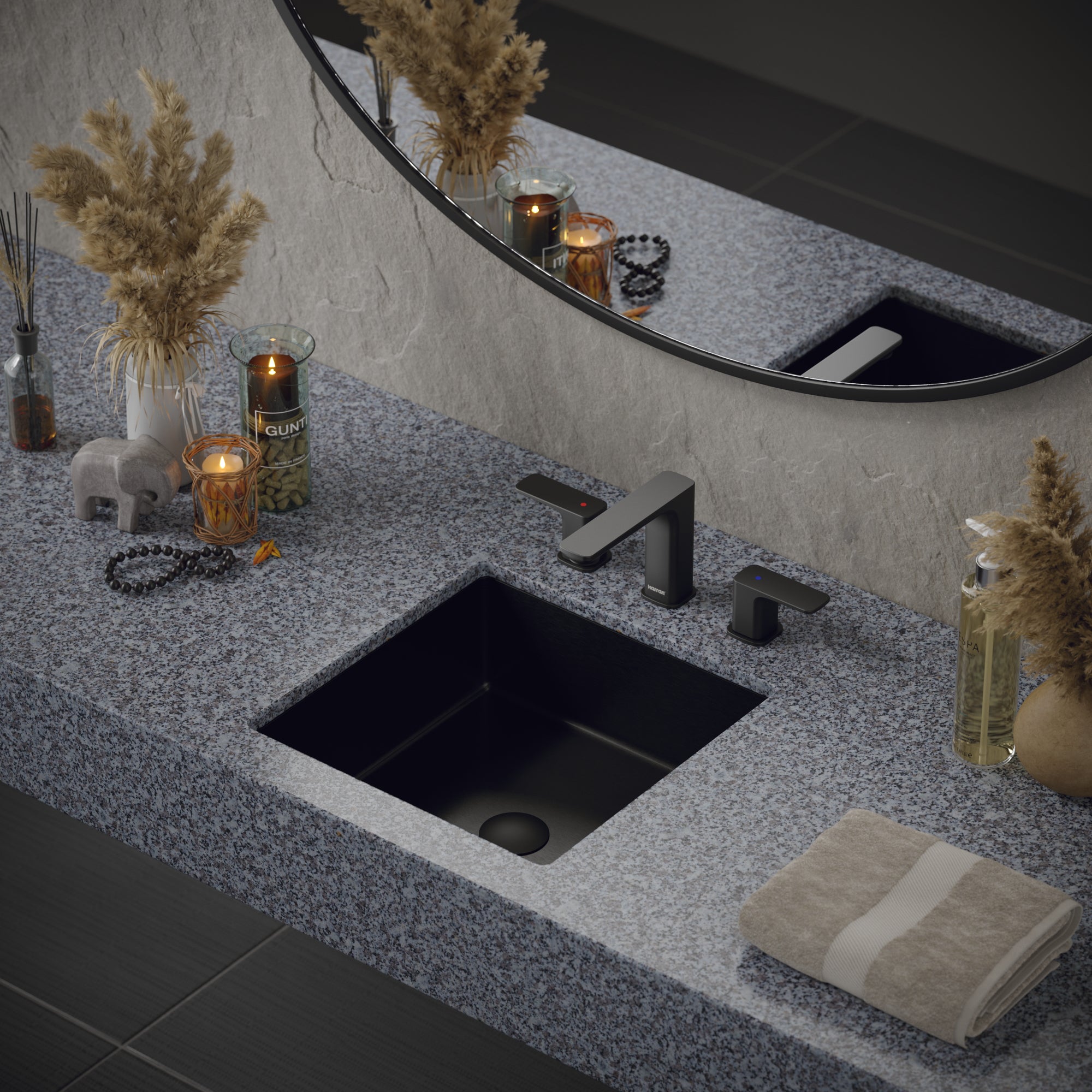 Alternate Image for Karran Cinox 15.75" x 15.75" Square Undermount Stainless Steel Bathroom Sink, Gunmetal Grey, 16 Gauge, CCU500GG