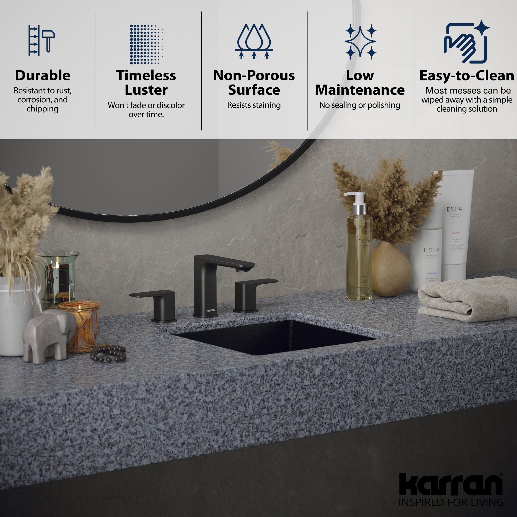 Alternate Image for Karran Cinox 15.75" x 15.75" Square Undermount Stainless Steel Bathroom Sink, Gunmetal Grey, 16 Gauge, CCU500GG