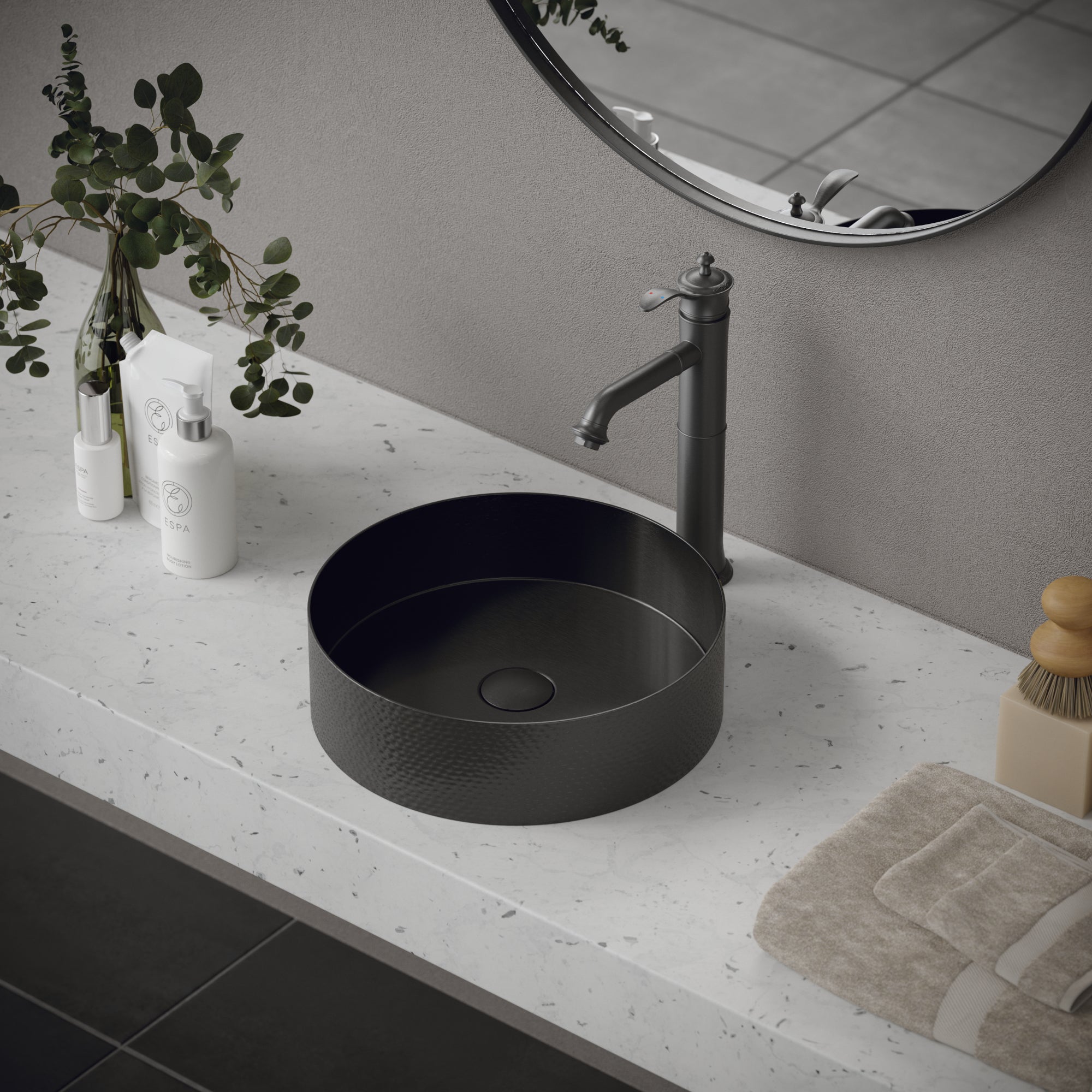 Karran Cinox 15" x 15" Round Vessel Stainless Steel Bathroom Sink, Gunmetal Grey, 16 Gauge, CCV100GG
