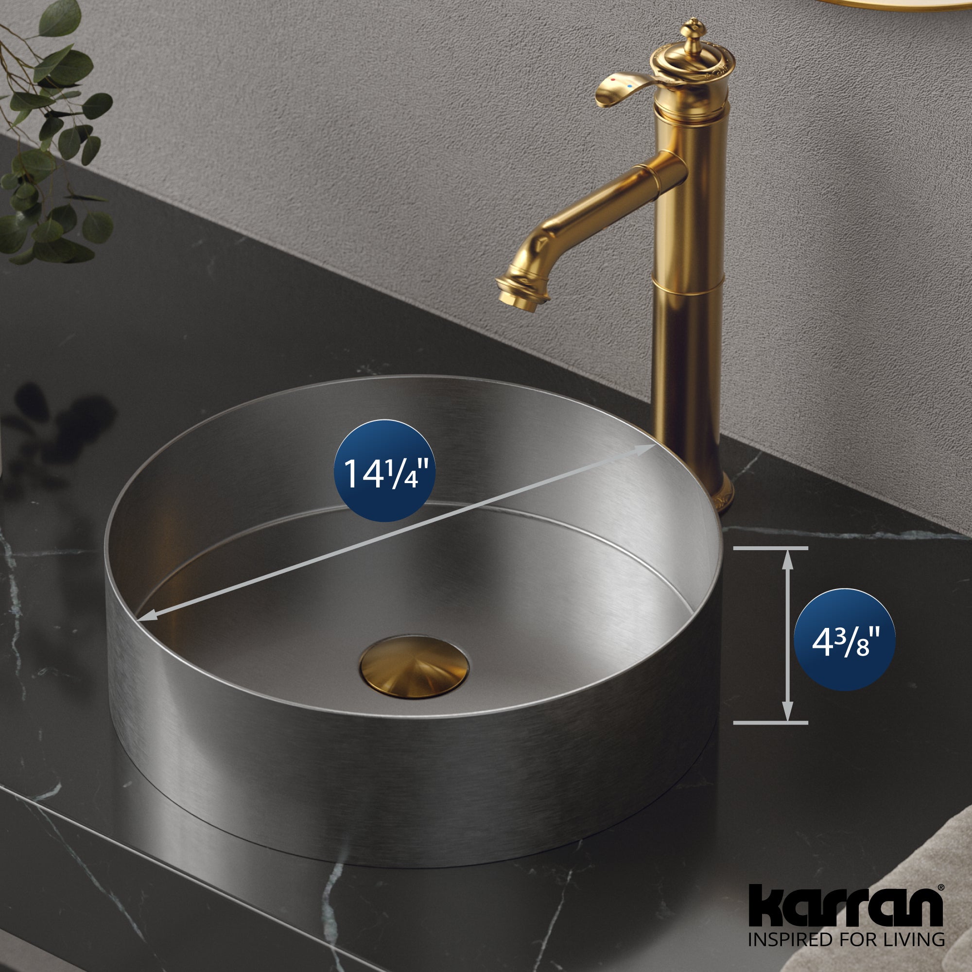 Alternate Image for Karran Cinox 14.25" x 14.25" Round Vessel Stainless Steel Bathroom Sink, 16 Gauge, CCV200SS
