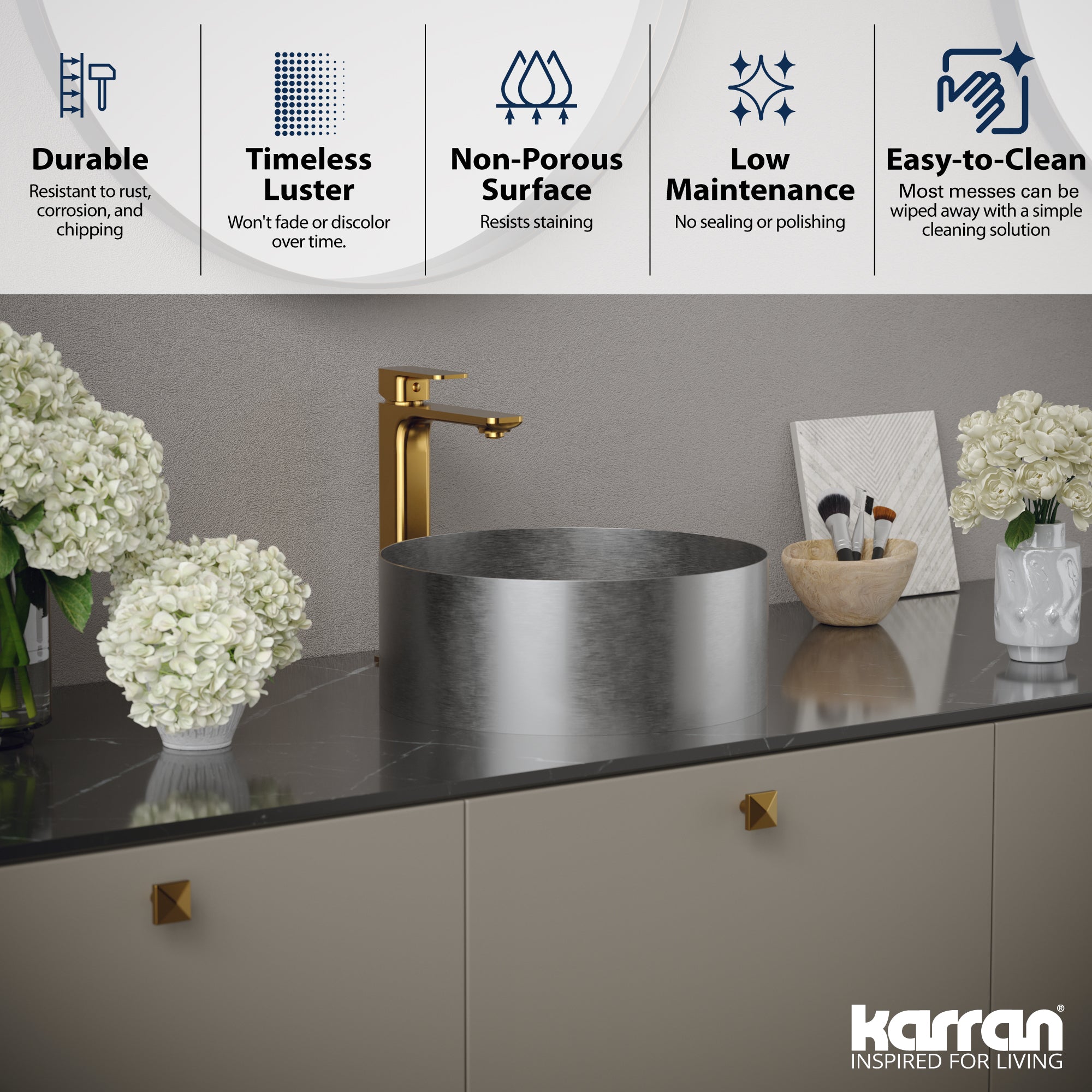 Alternate Image for Karran Cinox 14.25" x 14.25" Round Vessel Stainless Steel Bathroom Sink, 16 Gauge, CCV200SS