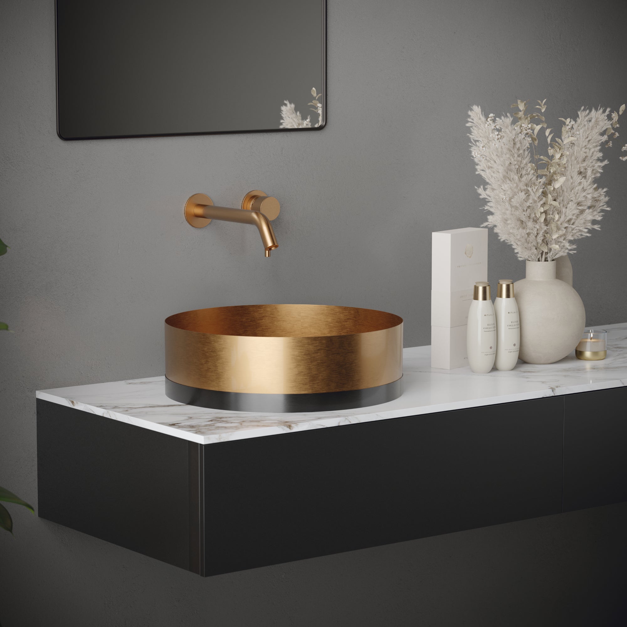 Alternate Image for Karran Cinox 15.75" x 15.75" Round Vessel Stainless Steel Bathroom Sink, Brushed Copper and Gunmetal Grey, 16 Gauge, CCV300BC