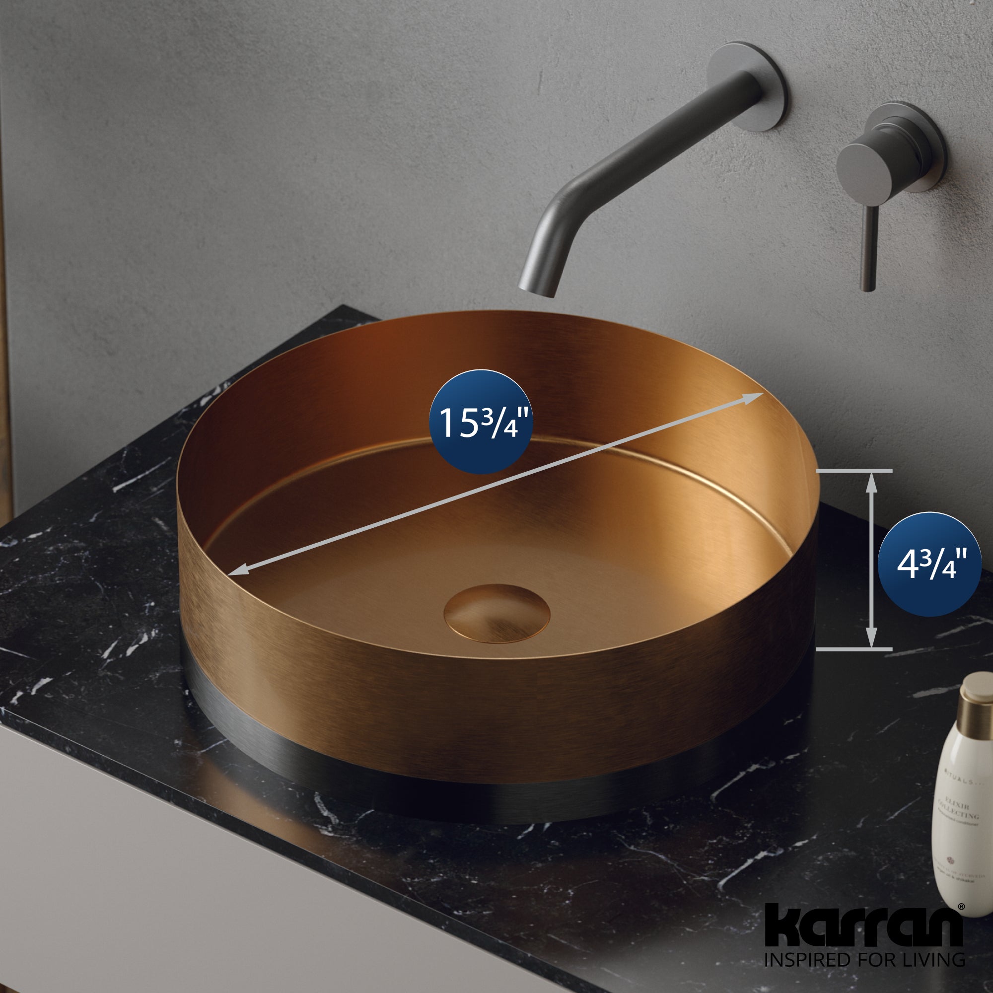 Alternate Image for Karran Cinox 15.75" x 15.75" Round Vessel Stainless Steel Bathroom Sink, Brushed Copper and Gunmetal Grey, 16 Gauge, CCV300BC