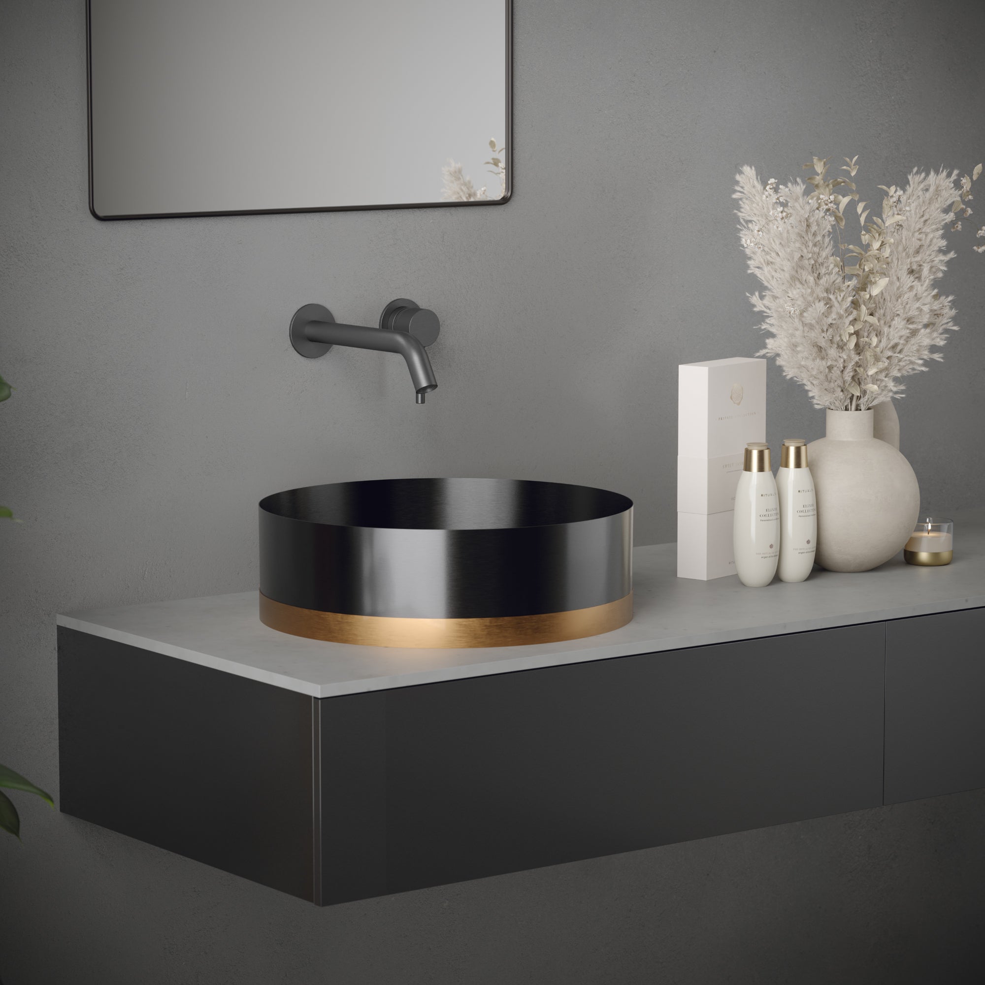Alternate Image for Karran Cinox 15.75" x 15.75" Round Vessel Stainless Steel Bathroom Sink, Gunmetal Grey and Brushed Copper, 16 Gauge, CCV350BC