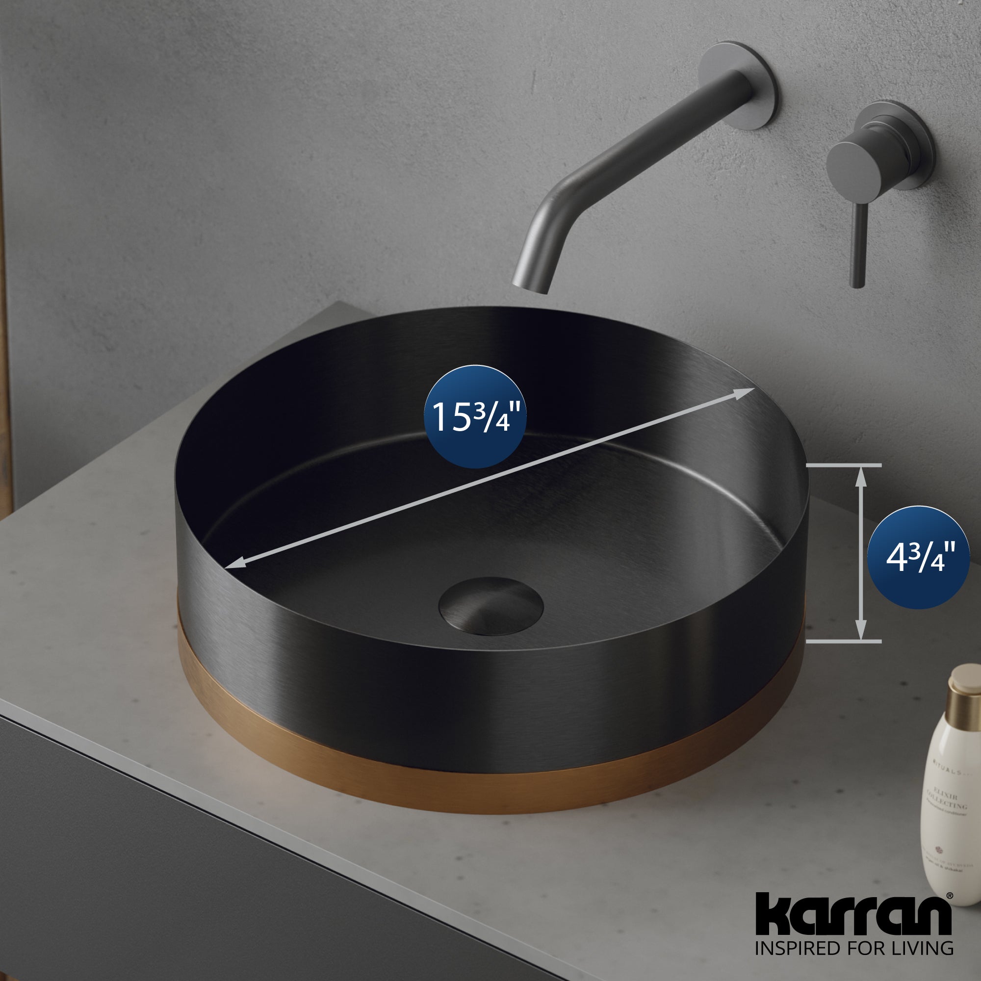Alternate Image for Karran Cinox 15.75" x 15.75" Round Vessel Stainless Steel Bathroom Sink, Gunmetal Grey and Brushed Copper, 16 Gauge, CCV350BC