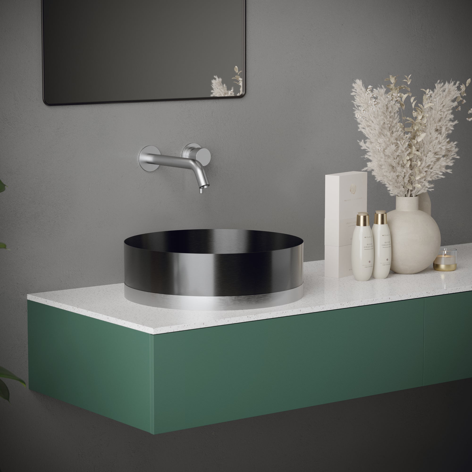 Alternate Image for Karran Cinox 15.75" x 15.75" Round Vessel Stainless Steel Bathroom Sink, Gunmetal Grey and Stainless Steel, 16 Gauge, CCV350SS