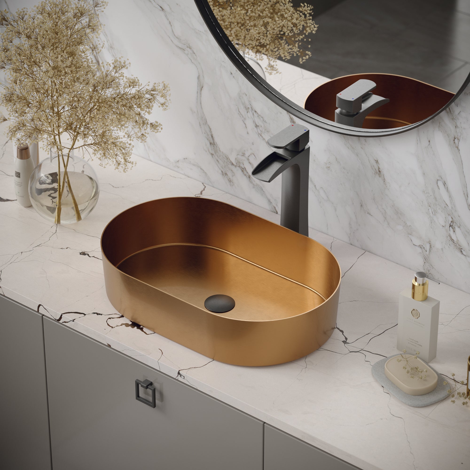 Alternate Image for Karran Cinox 13.75" x 21.625" Oval Vessel Stainless Steel Bathroom Sink, Brushed Copper, 16 Gauge, CCV400BC