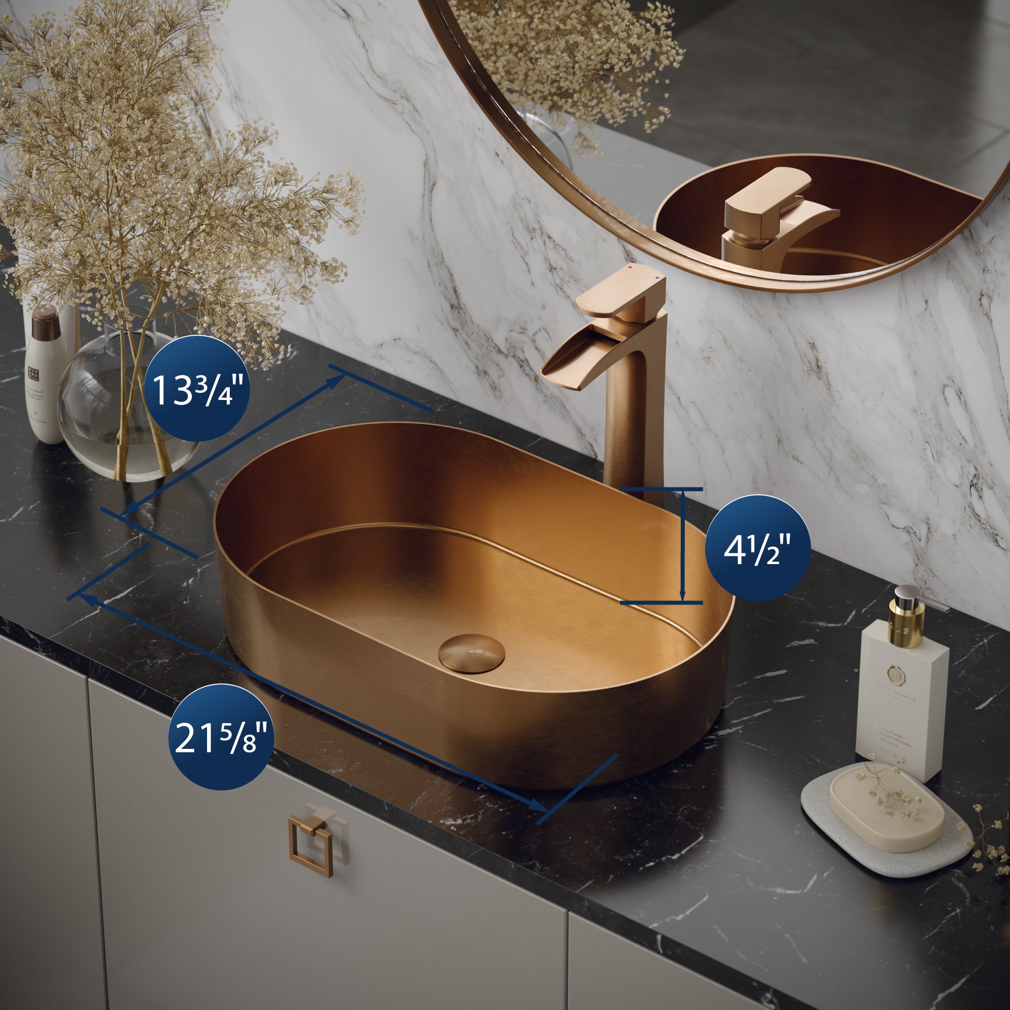 Alternate Image for Karran Cinox 13.75" x 21.625" Oval Vessel Stainless Steel Bathroom Sink, Brushed Copper, 16 Gauge, CCV400BC