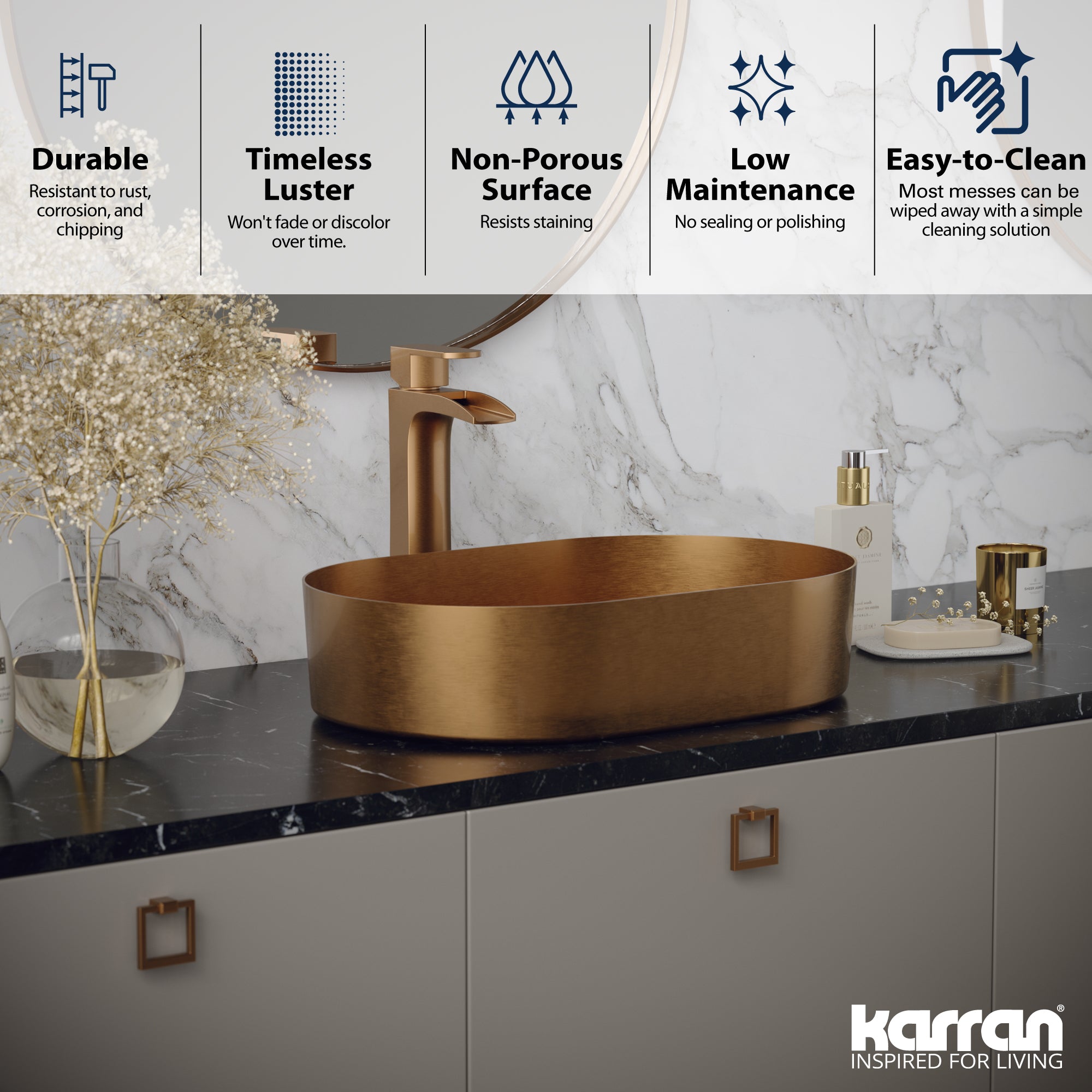 Alternate Image for Karran Cinox 13.75" x 21.625" Oval Vessel Stainless Steel Bathroom Sink, Brushed Copper, 16 Gauge, CCV400BC