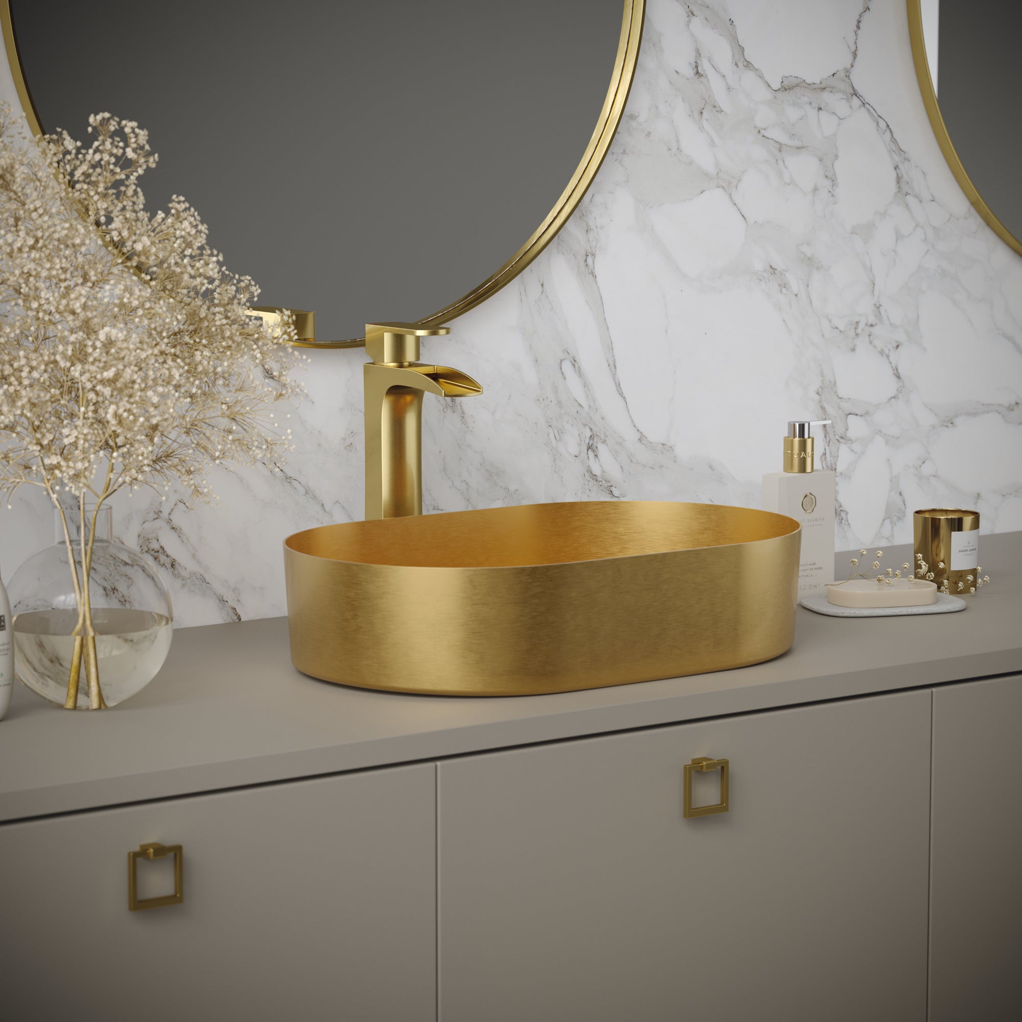 Alternate Image for Karran Cinox 13.75" x 21.625" Oval Vessel Stainless Steel Bathroom Sink, Gold, 16 Gauge, CCV400G