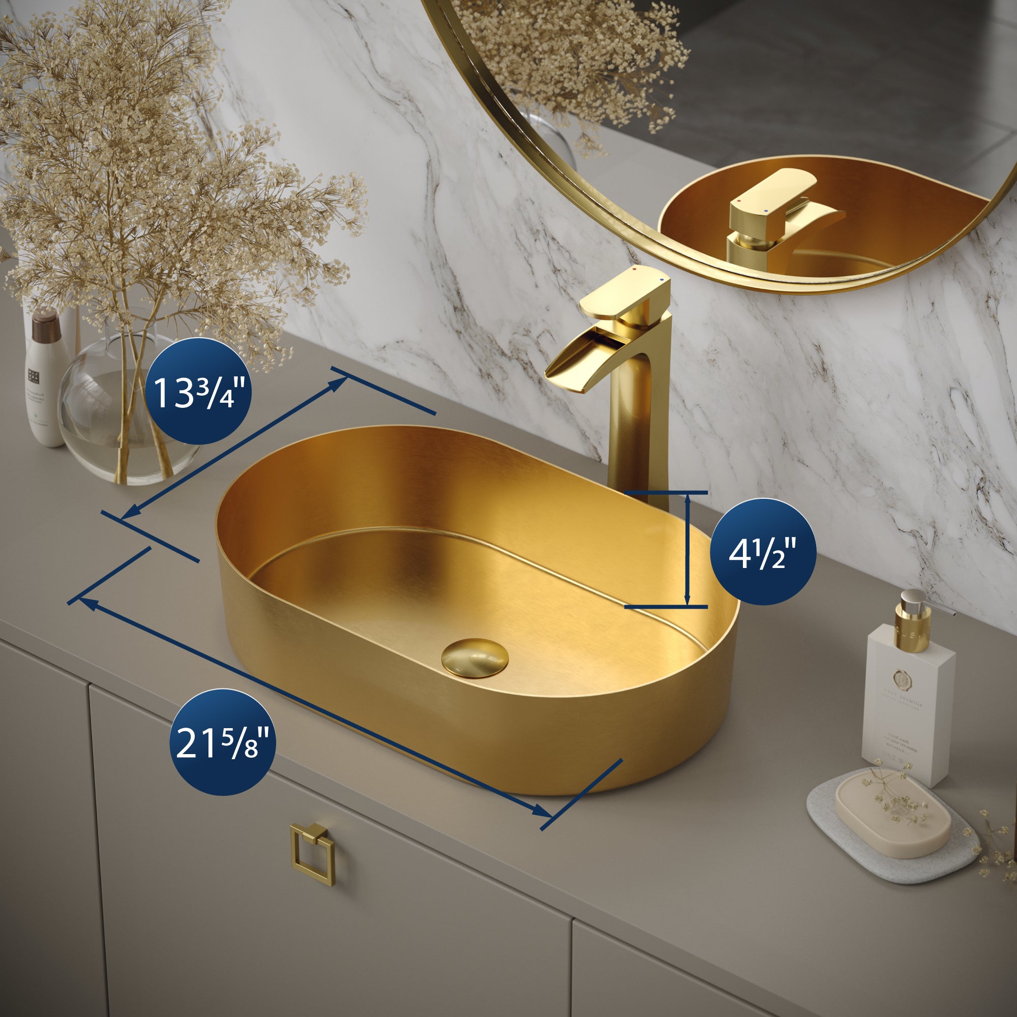 Alternate Image for Karran Cinox 13.75" x 21.625" Oval Vessel Stainless Steel Bathroom Sink, Gold, 16 Gauge, CCV400G