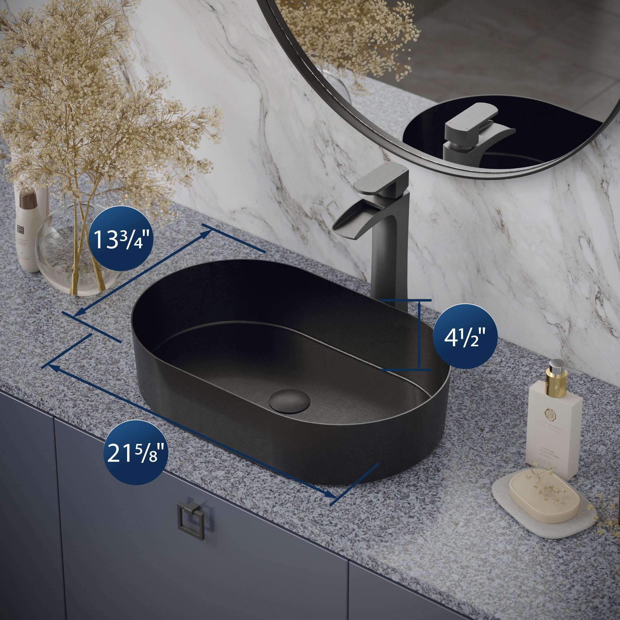 Alternate Image for Karran Cinox 13.75" x 21.625" Oval Vessel Stainless Steel Bathroom Sink, Gunmetal Grey, 16 Gauge, CCV400GG