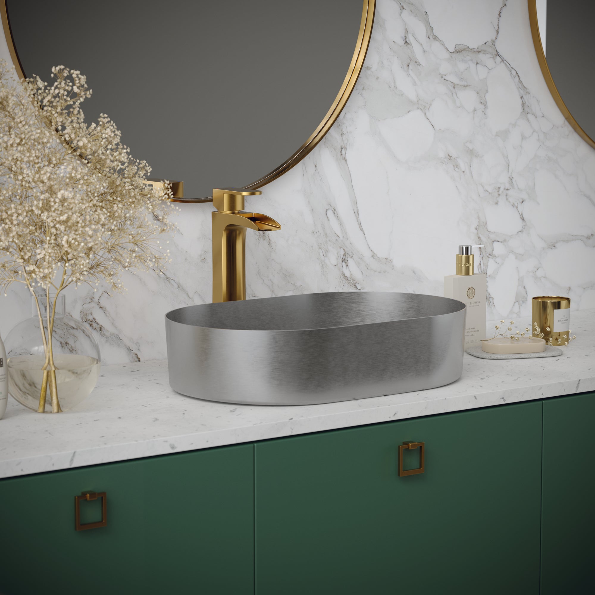 Alternate Image for Karran Cinox 13.75" x 21.625" Oval Vessel Stainless Steel Bathroom Sink, 16 Gauge, CCV400SS