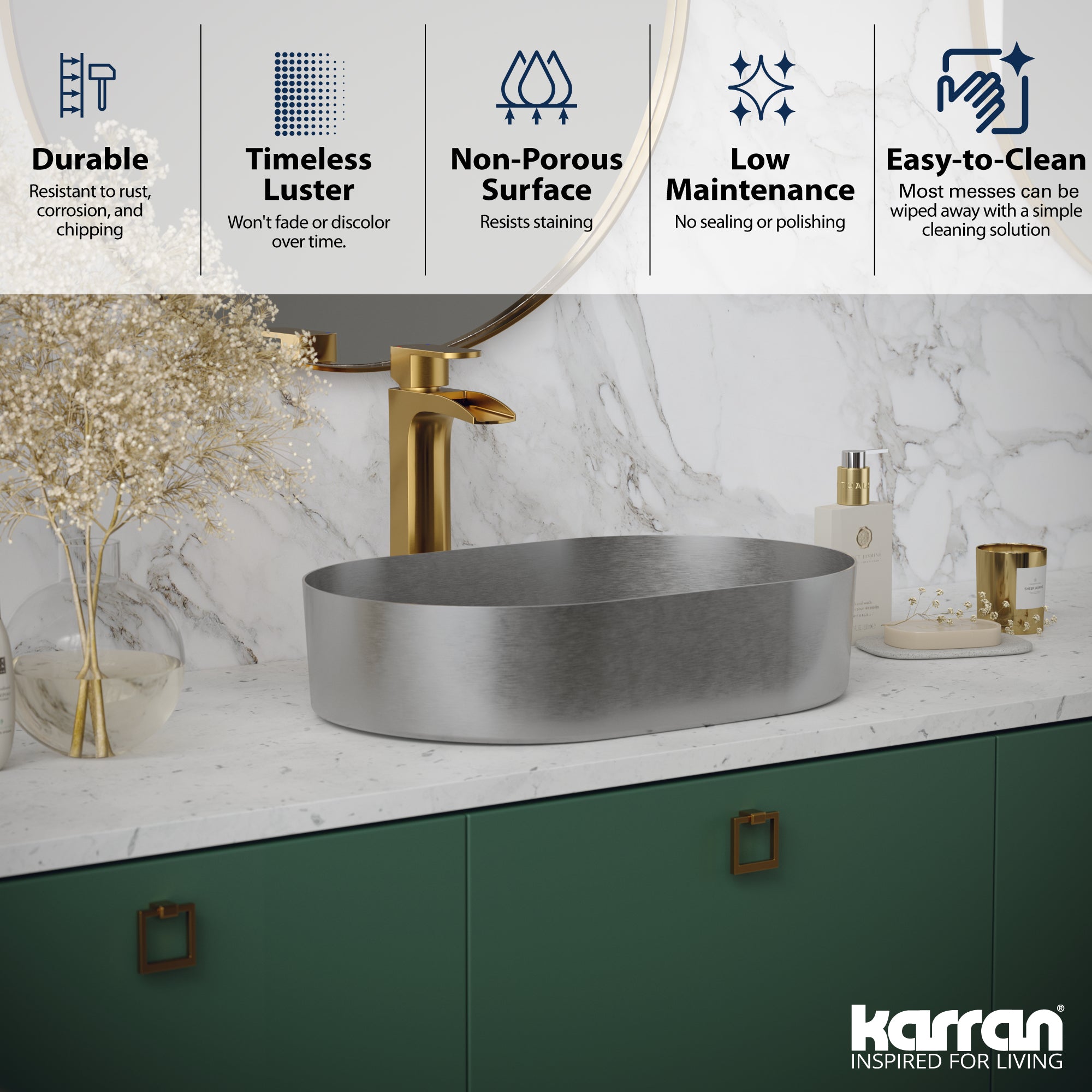 Alternate Image for Karran Cinox 13.75" x 21.625" Oval Vessel Stainless Steel Bathroom Sink, 16 Gauge, CCV400SS