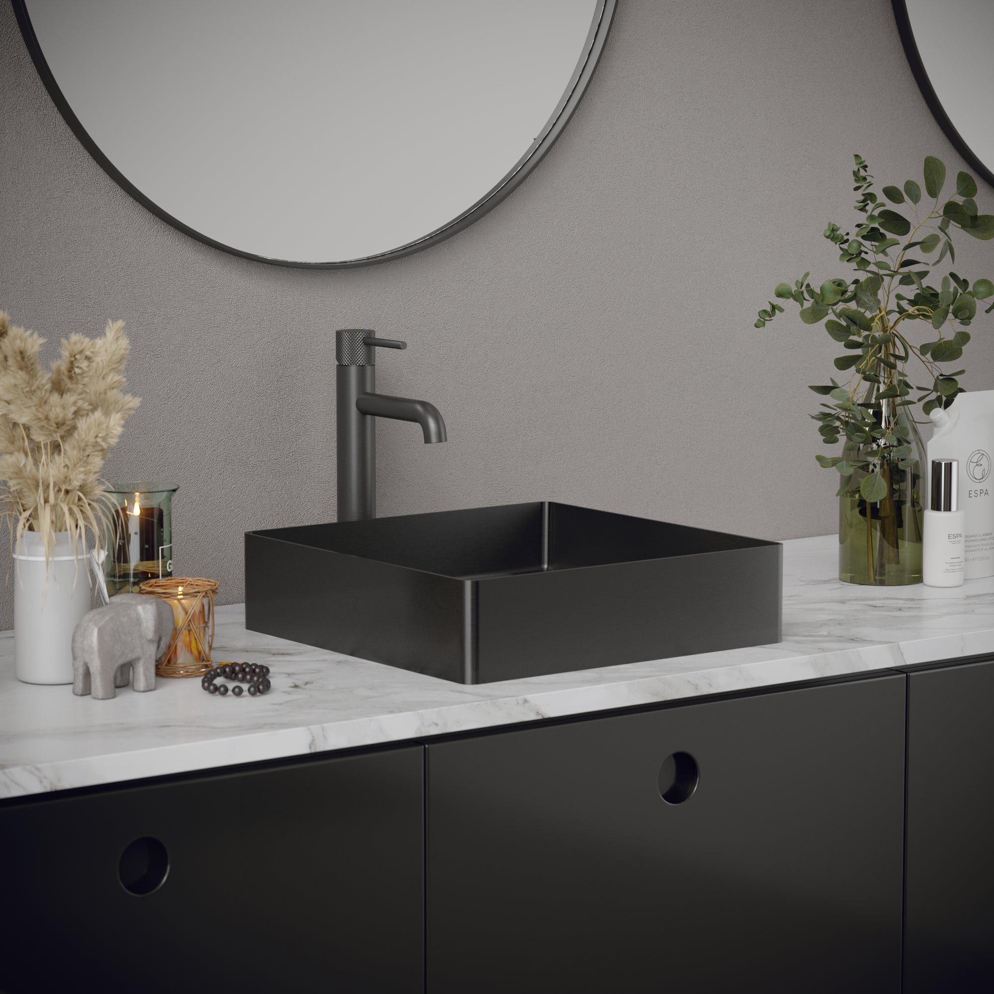 Alternate Image for Karran Cinox 15.75" x 15.75" Square Vessel Stainless Steel Bathroom Sink, Gunmetal Grey, 16 Gauge, CCV500GG