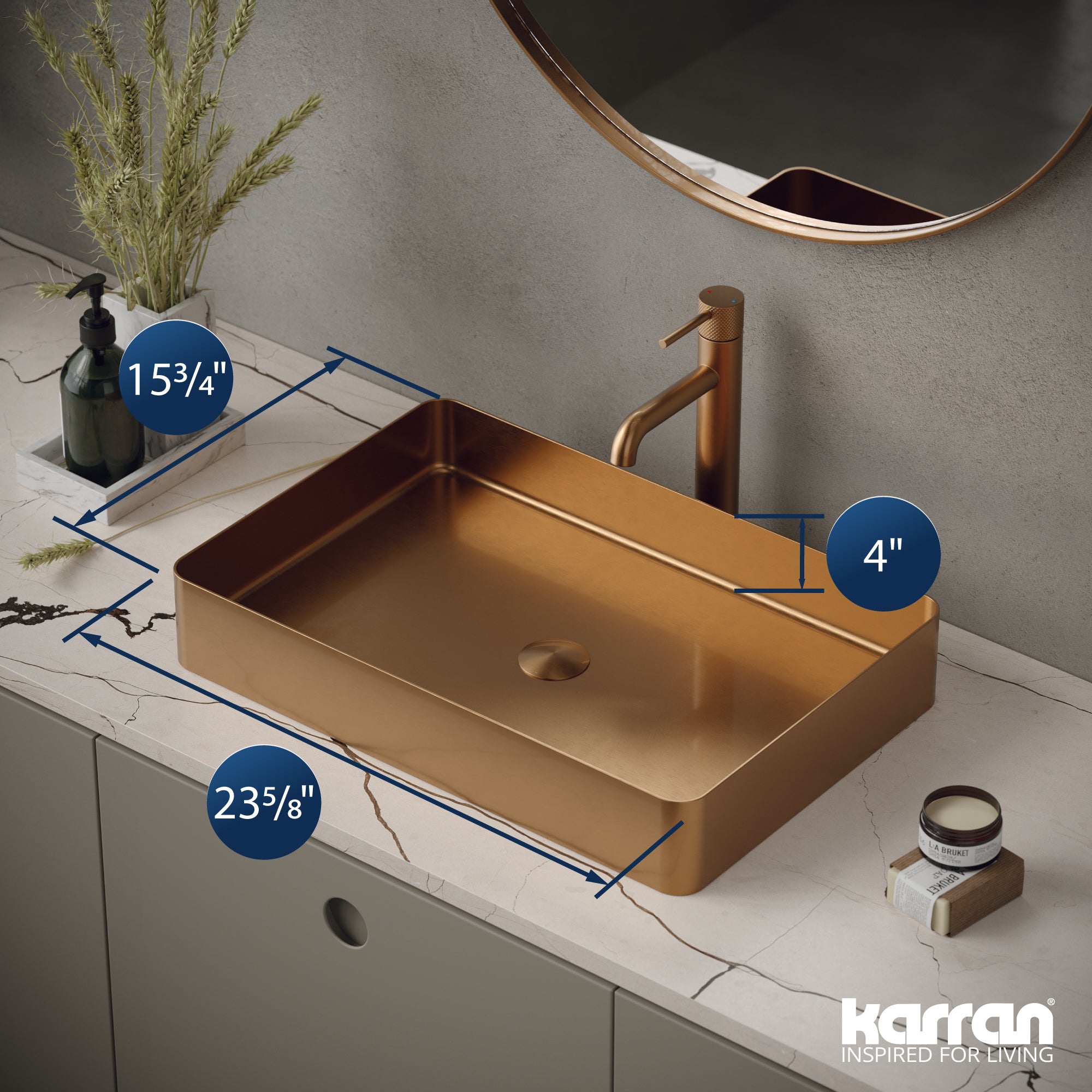 Alternate Image for Karran Cinox 15.75" x 23.625" Rectangular Vessel Stainless Steel Bathroom Sink, Brushed Copper, 16 Gauge, CCV600BC