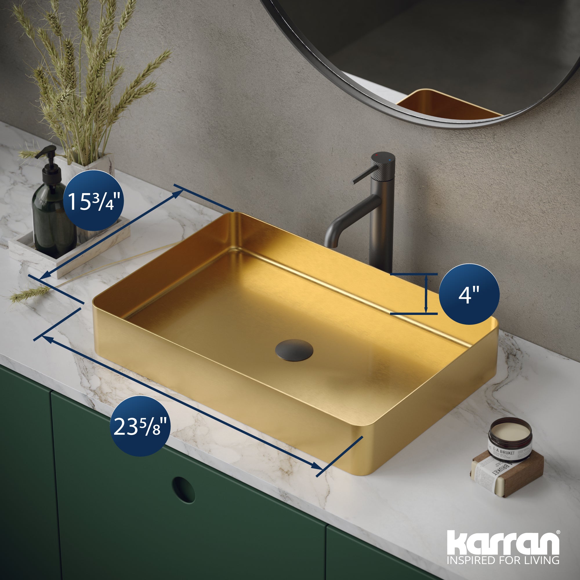 Alternate Image for Karran Cinox 15.75" x 23.625" Rectangular Vessel Stainless Steel Bathroom Sink, Gold, 16 Gauge, CCV600G