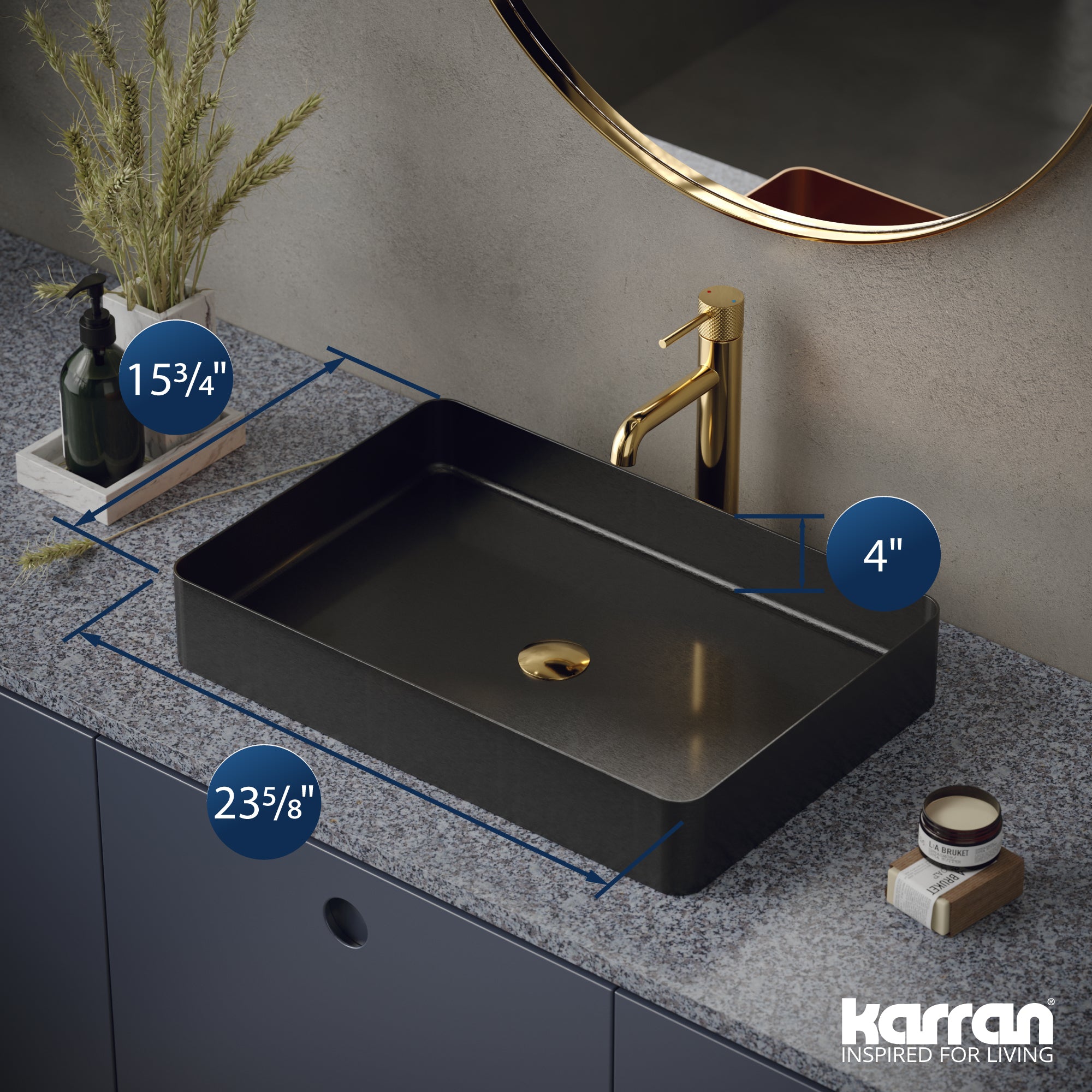 Alternate Image for Karran Cinox 15.75" x 23.625" Rectangular Vessel Stainless Steel Bathroom Sink, Gunmetal Grey, 16 Gauge, CCV600GG
