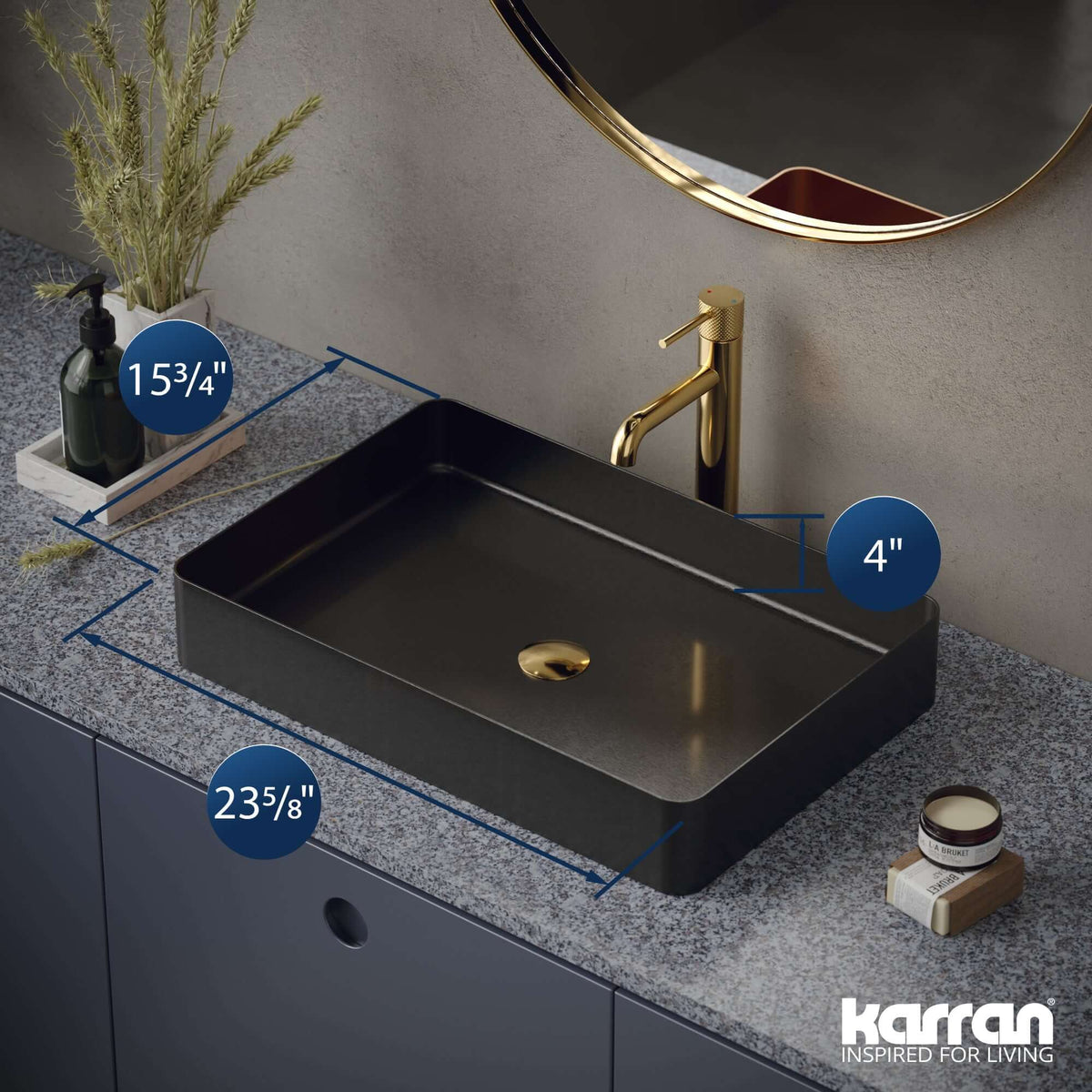 Alternate Image for Karran Cinox 15.75" x 23.625" Rectangular Vessel Stainless Steel Bathroom Sink, Gunmetal Grey, 16 Gauge, CCV600GG